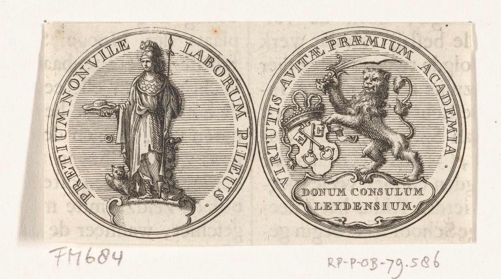 Penning met Minerva en leeuw met wapen van Leiden, 1574 by Anonymous