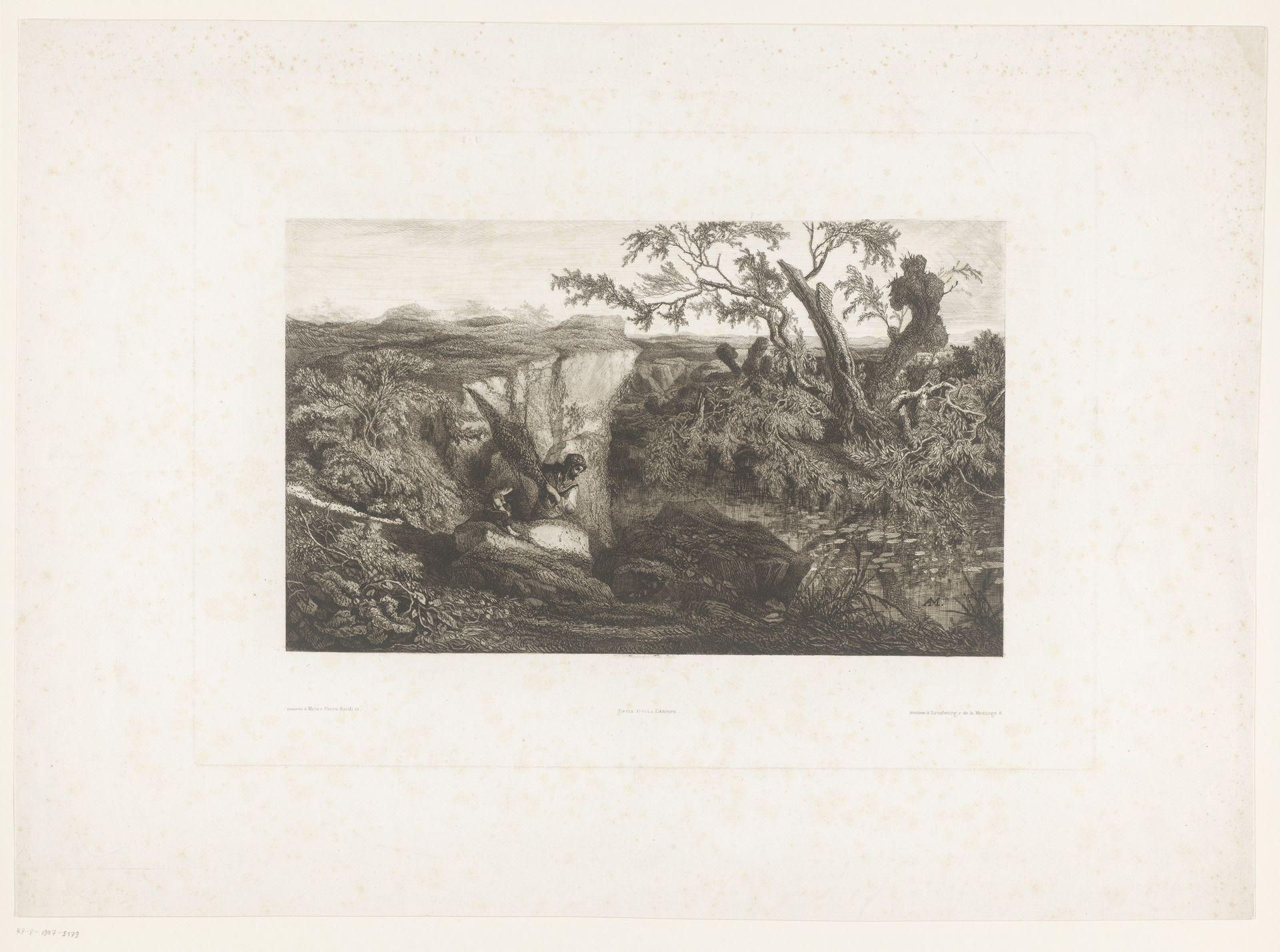Landschap met vissende man en jongen by Charles-André Malardot