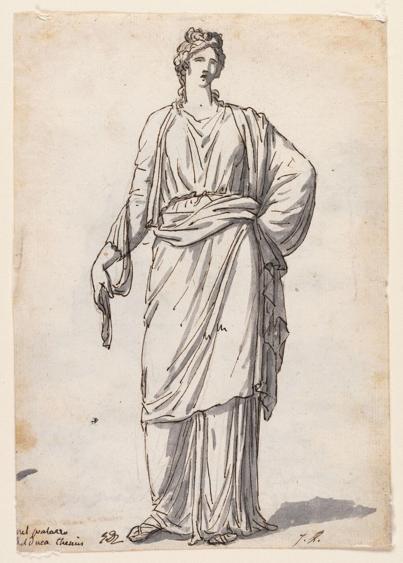 Statue of a Standing Roman Woman (The Roman Album); verso: View Near the Ponte Molle by Jacques-Louis David