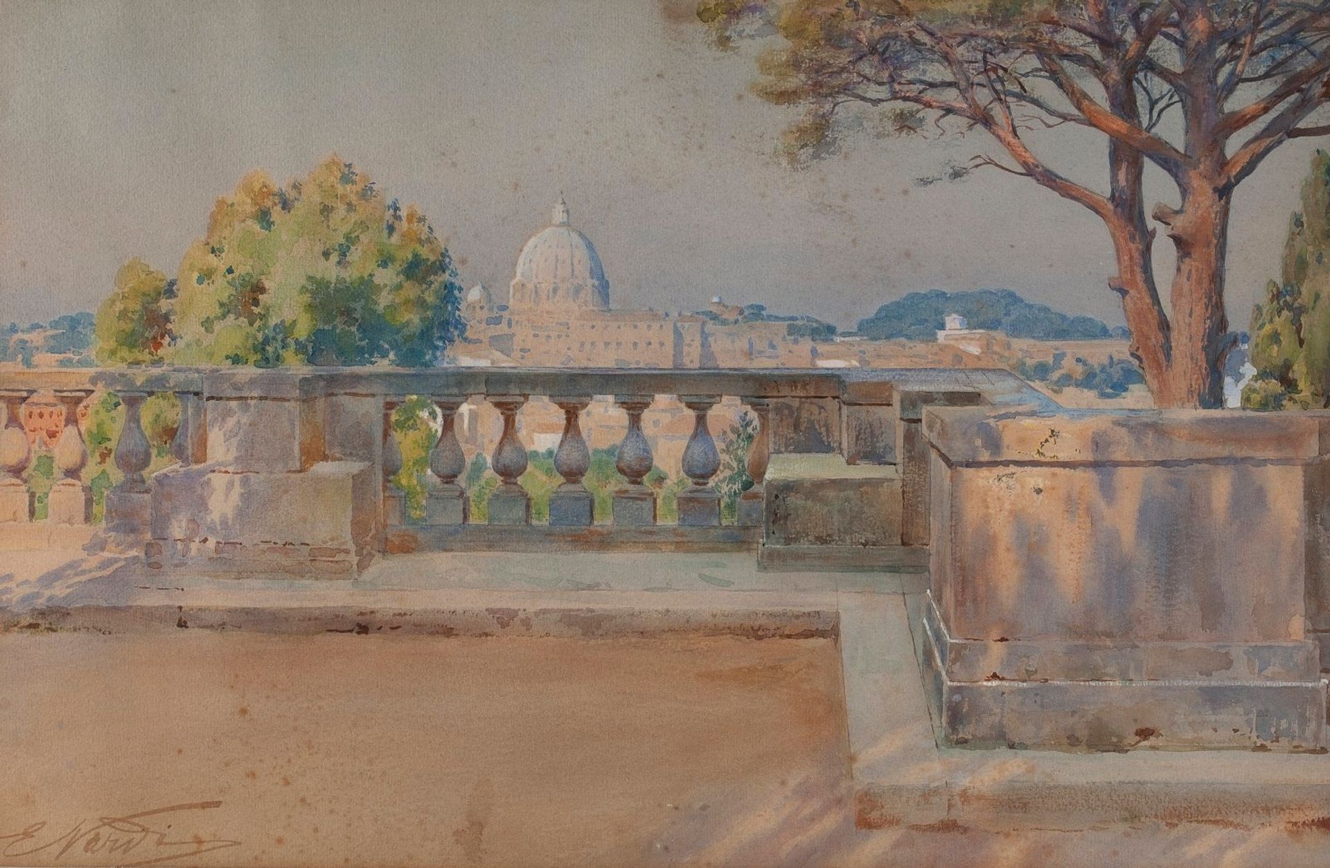 View on the dome of Saint Peter's from the park of the Villa Borghese by Enrico Nardi