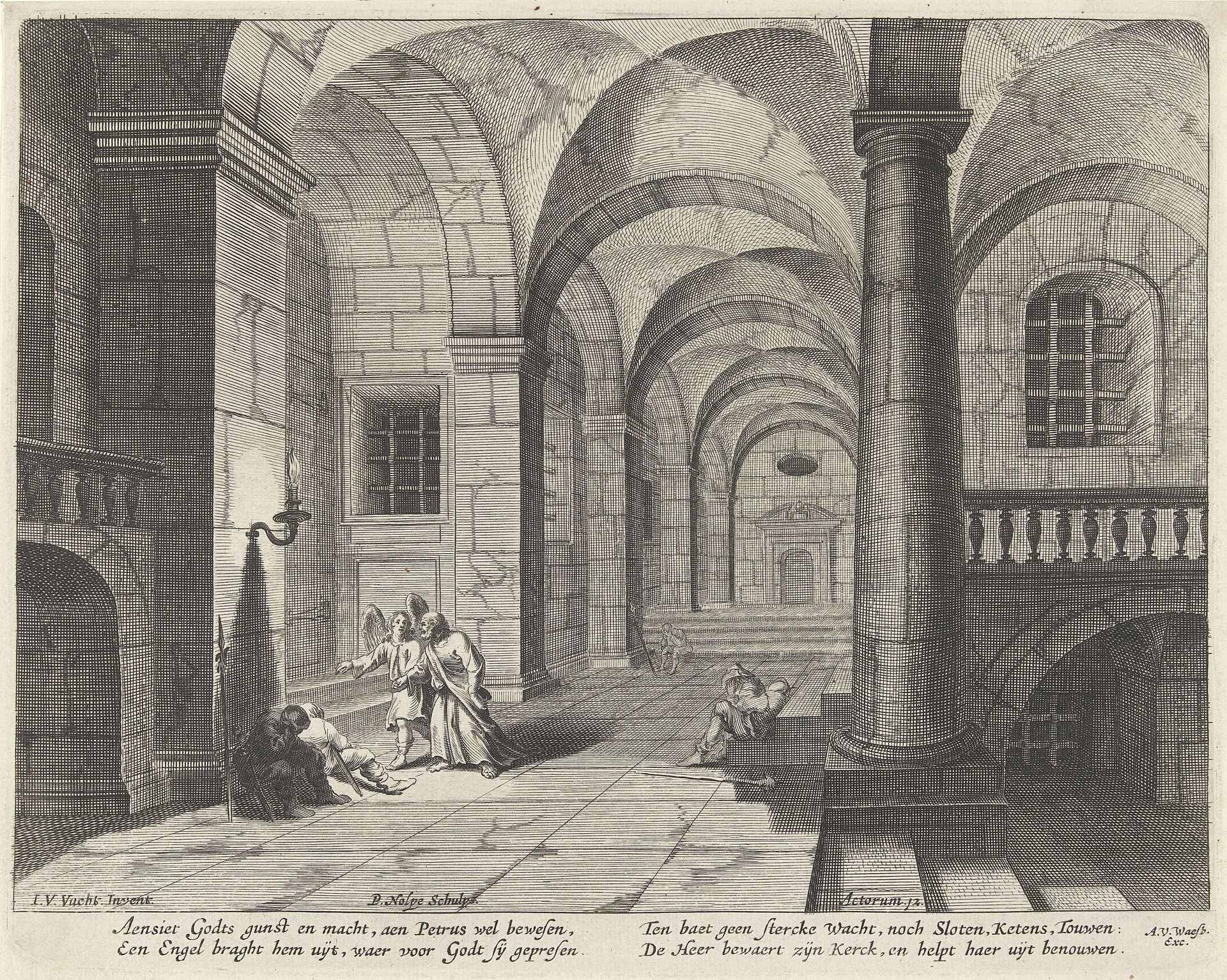 Bevrijding van Petrus uit de gevangenis by Pieter Nolpe