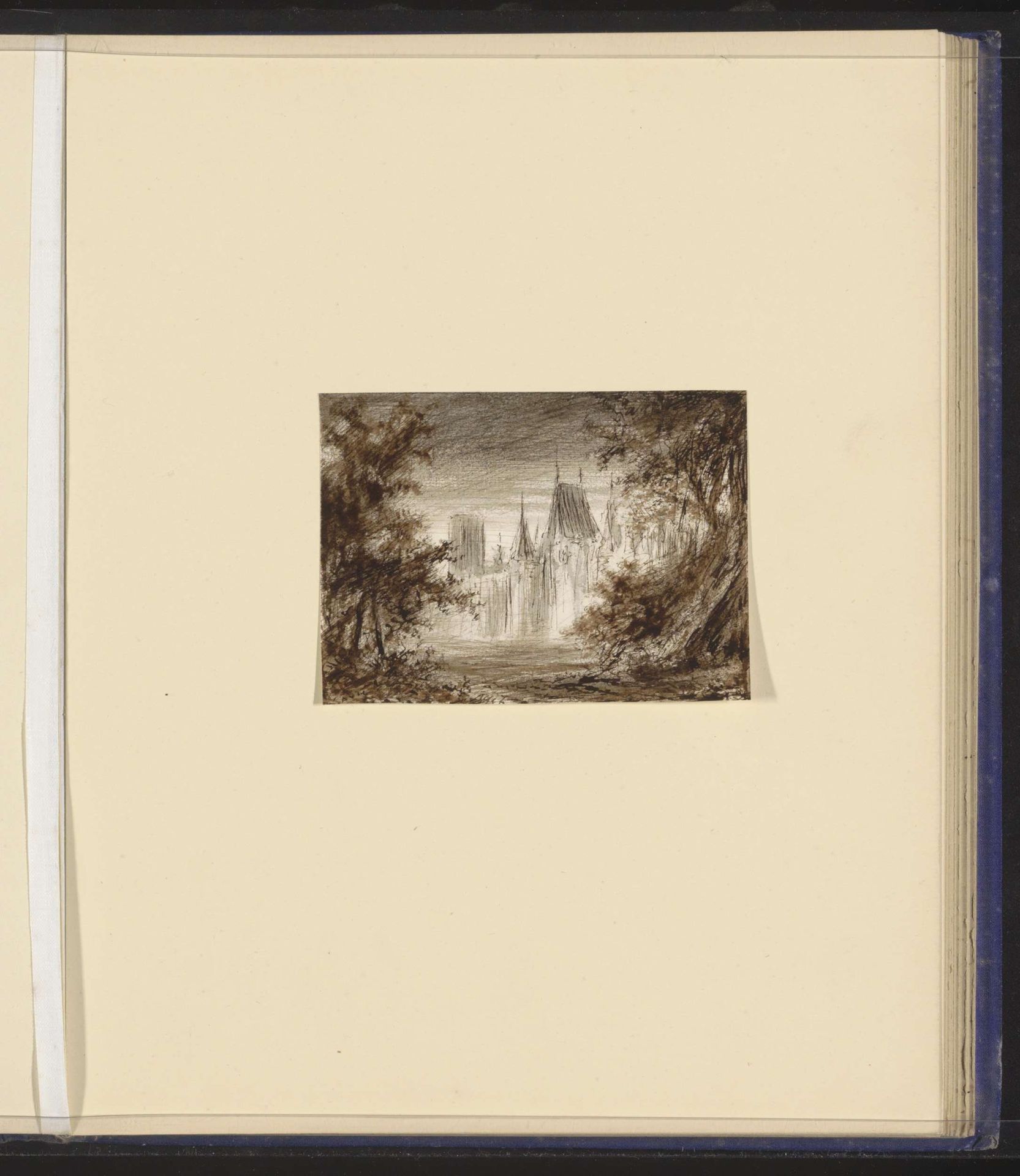 Gebouw met torens bij een bosrand by Alexander Ver Huell