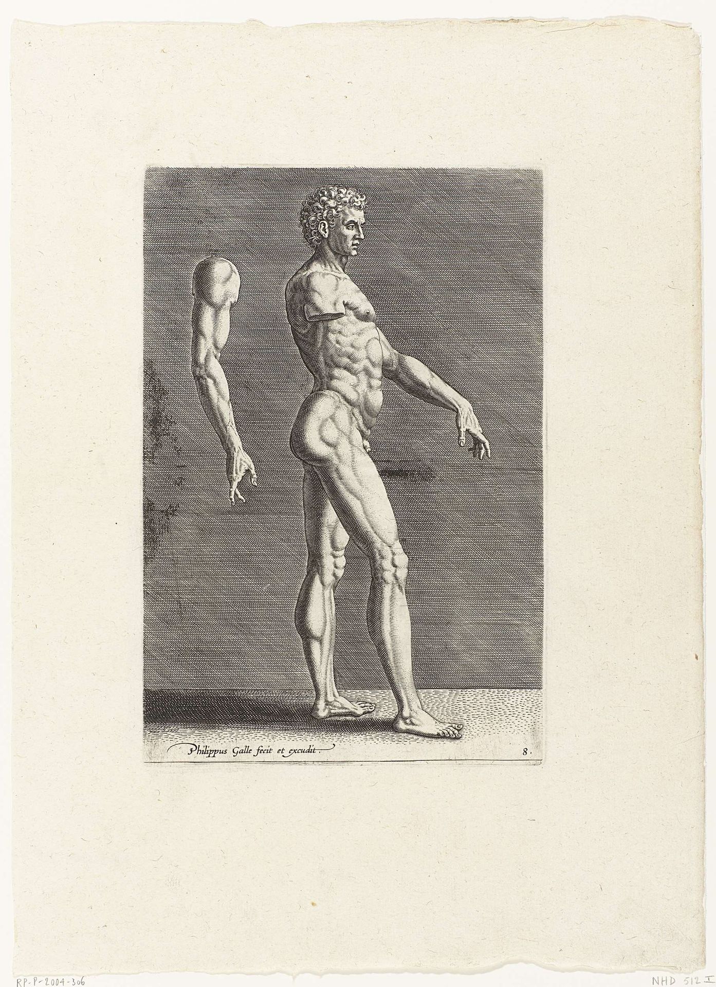 Nude man, walking to the right by Philips Galle
