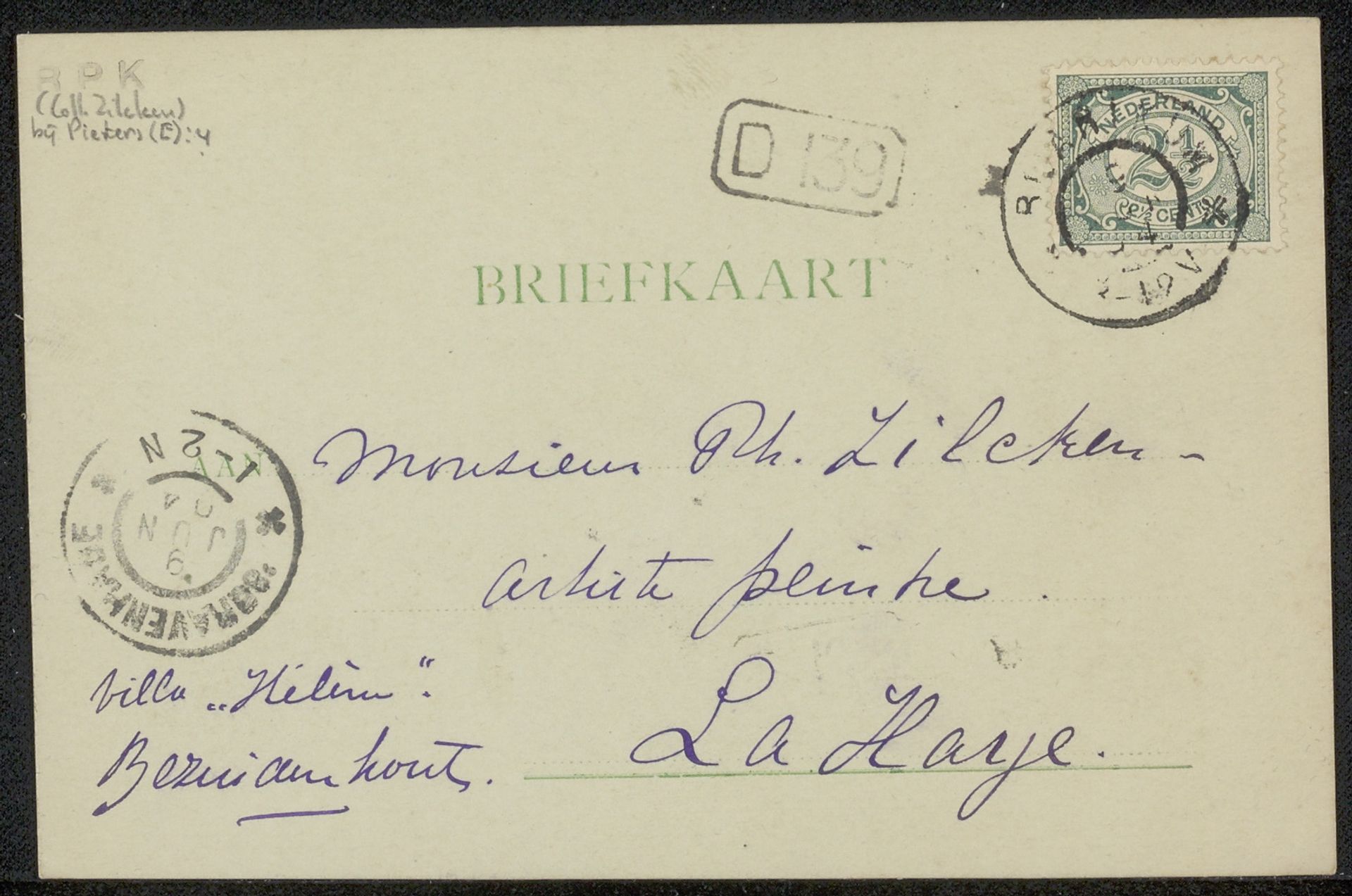 Briefkaart aan Philip Zilcken by Evert Pieters