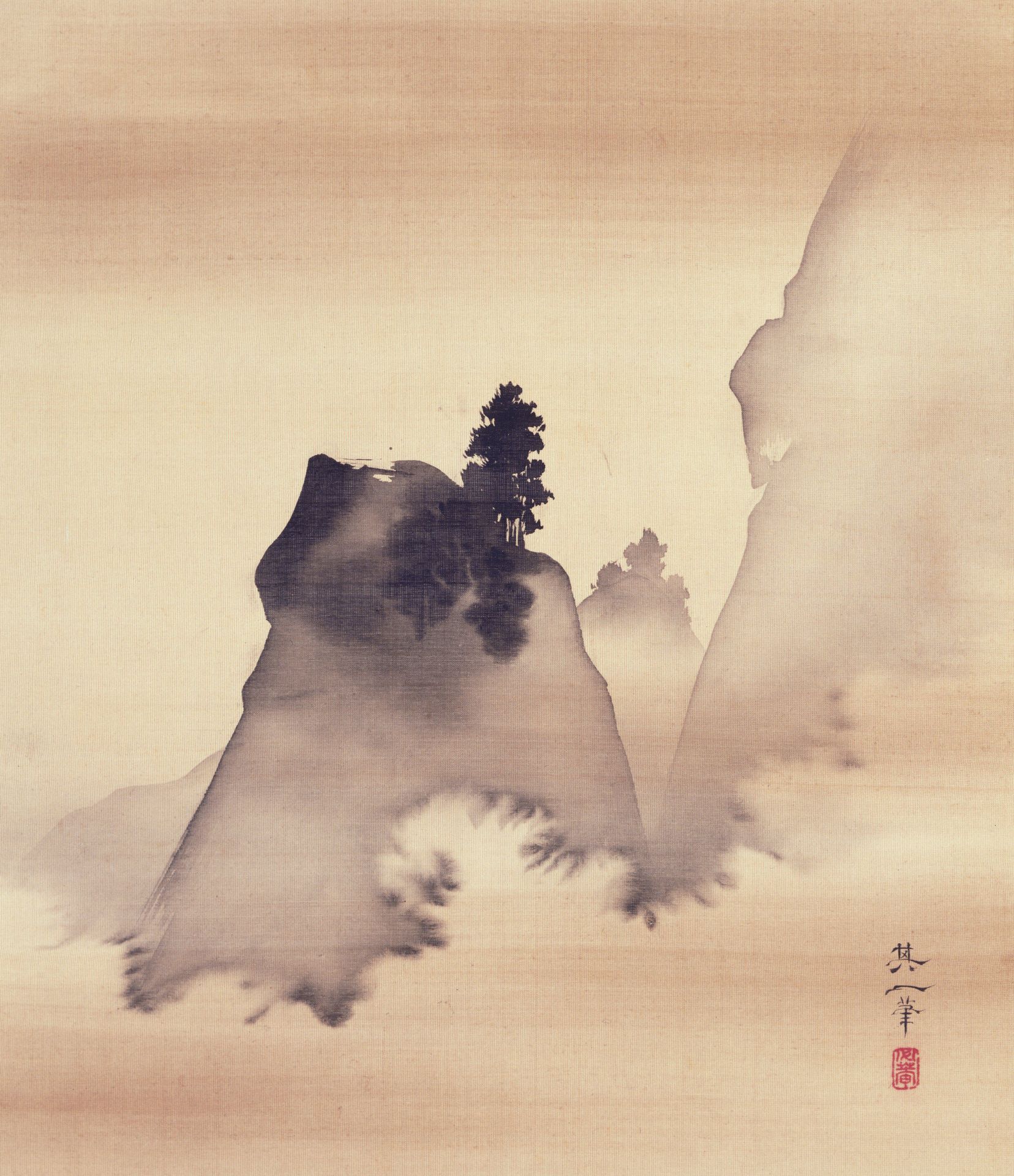 Mountains [center from the triptych Three Evening Scenes] by Suzuki Kiitsu 鈴木基一