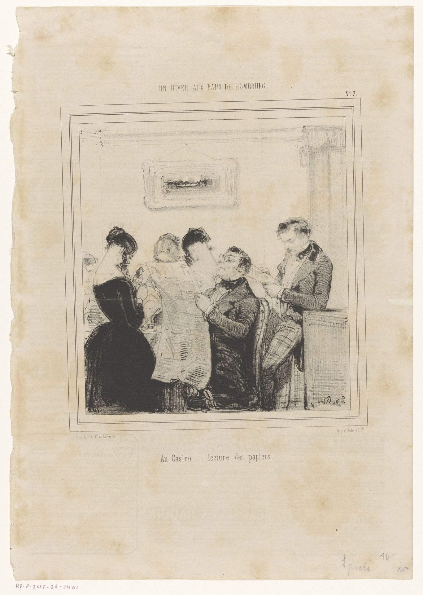 Interieur met mannen en vrouwen die de krant lezen by Edouard de Beaumont
