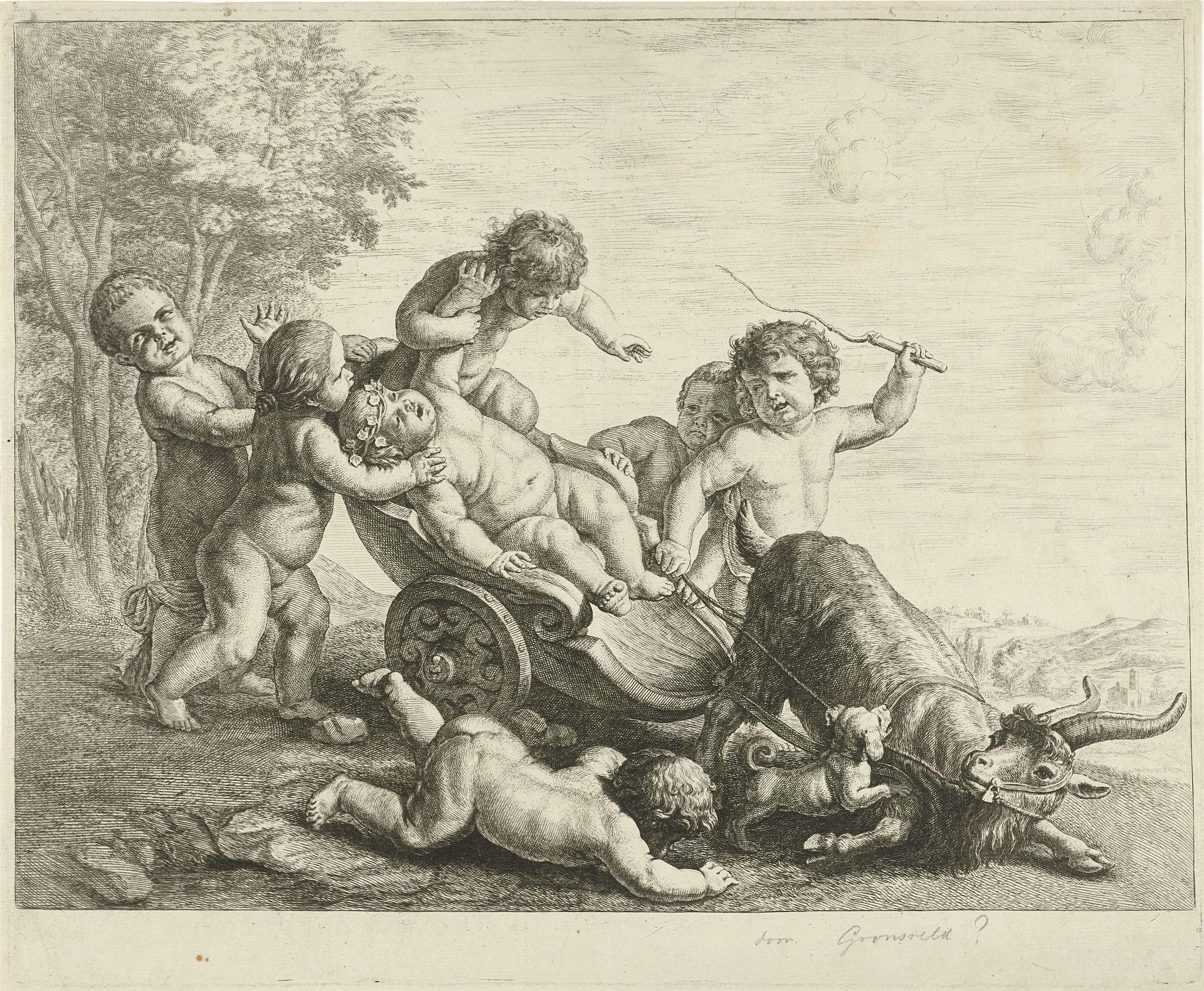 Putti met bokkenwagen by Johannes Gronsveld