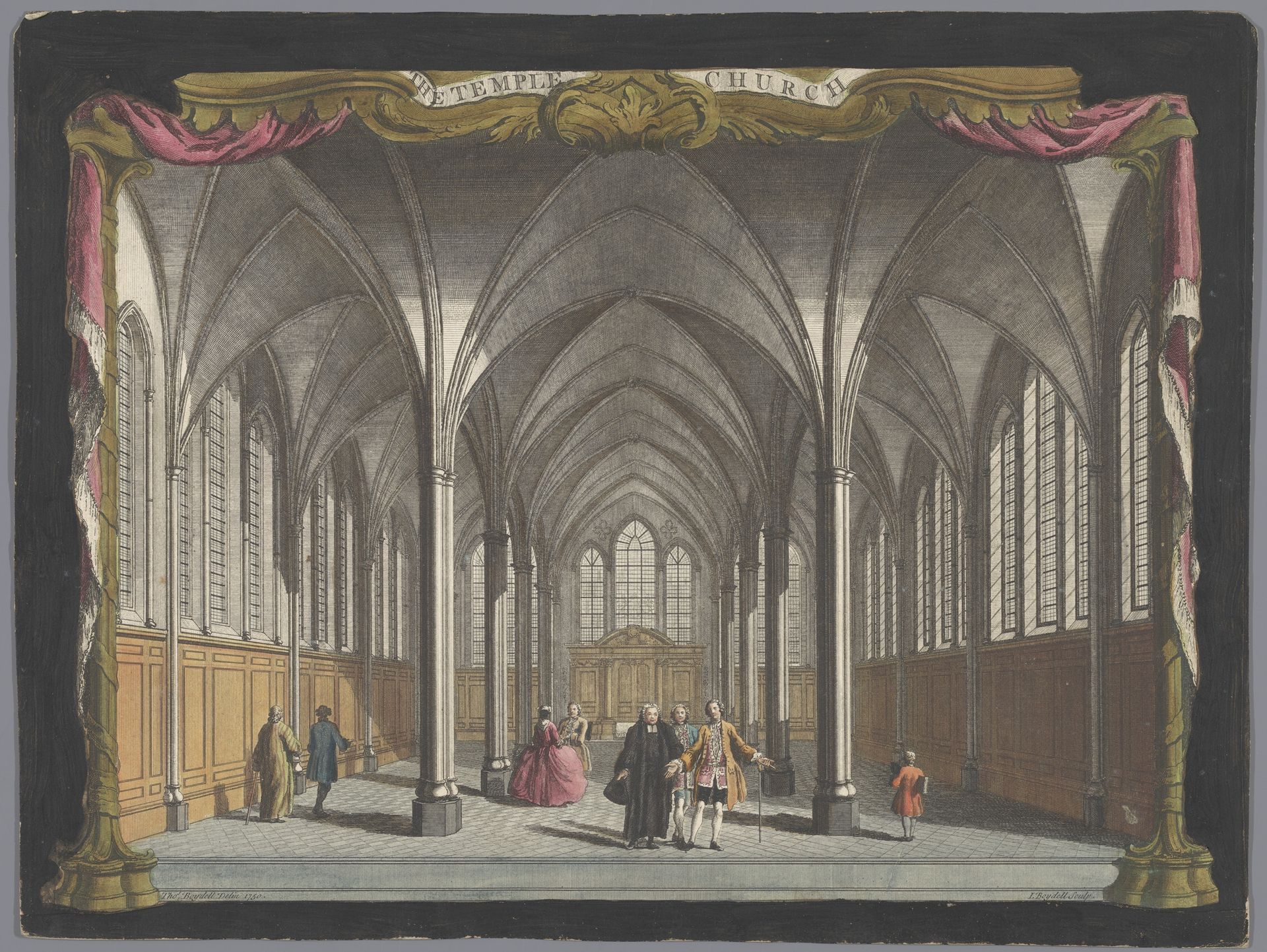 Gezicht op het interieur van de Temple Church te Londen by John Boydell