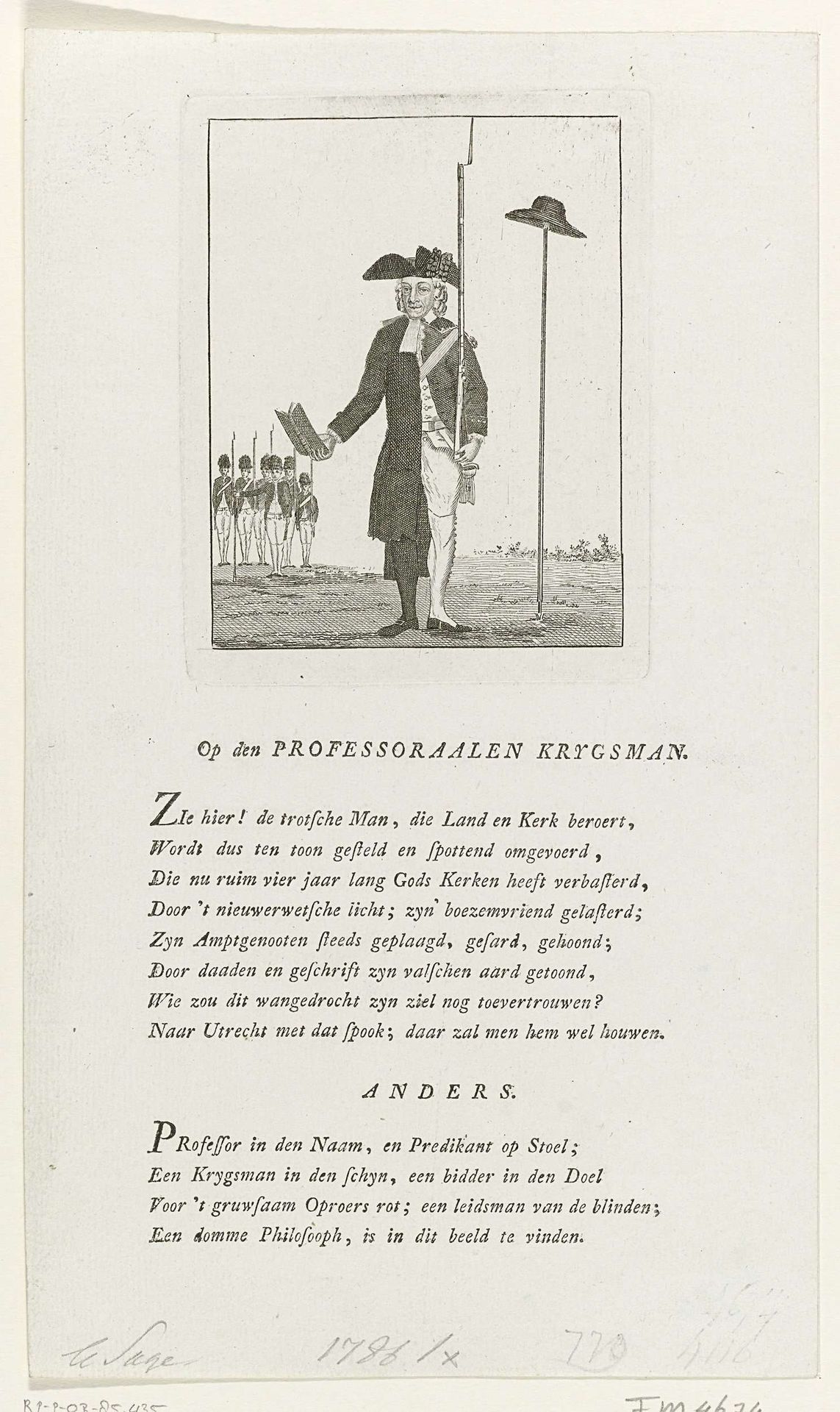 Spotprent op de patriotse predikant Johan Jacob le Sage ten Broek, 1785 by Anonymous