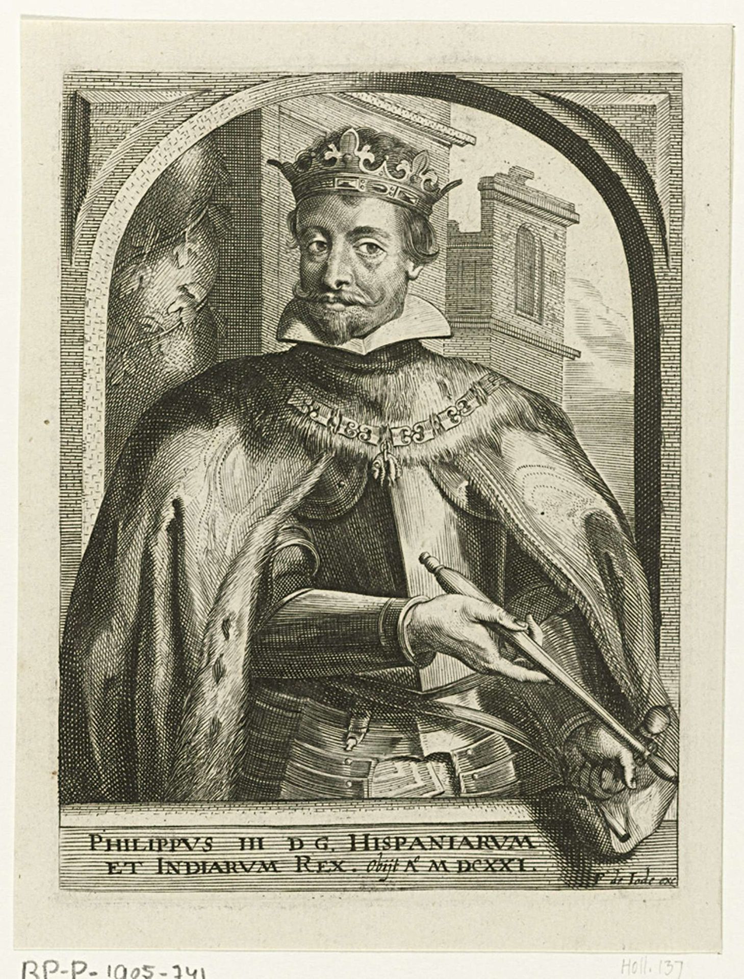 Portret van Filips III, koning van Spanje by Pieter de (II) Jode