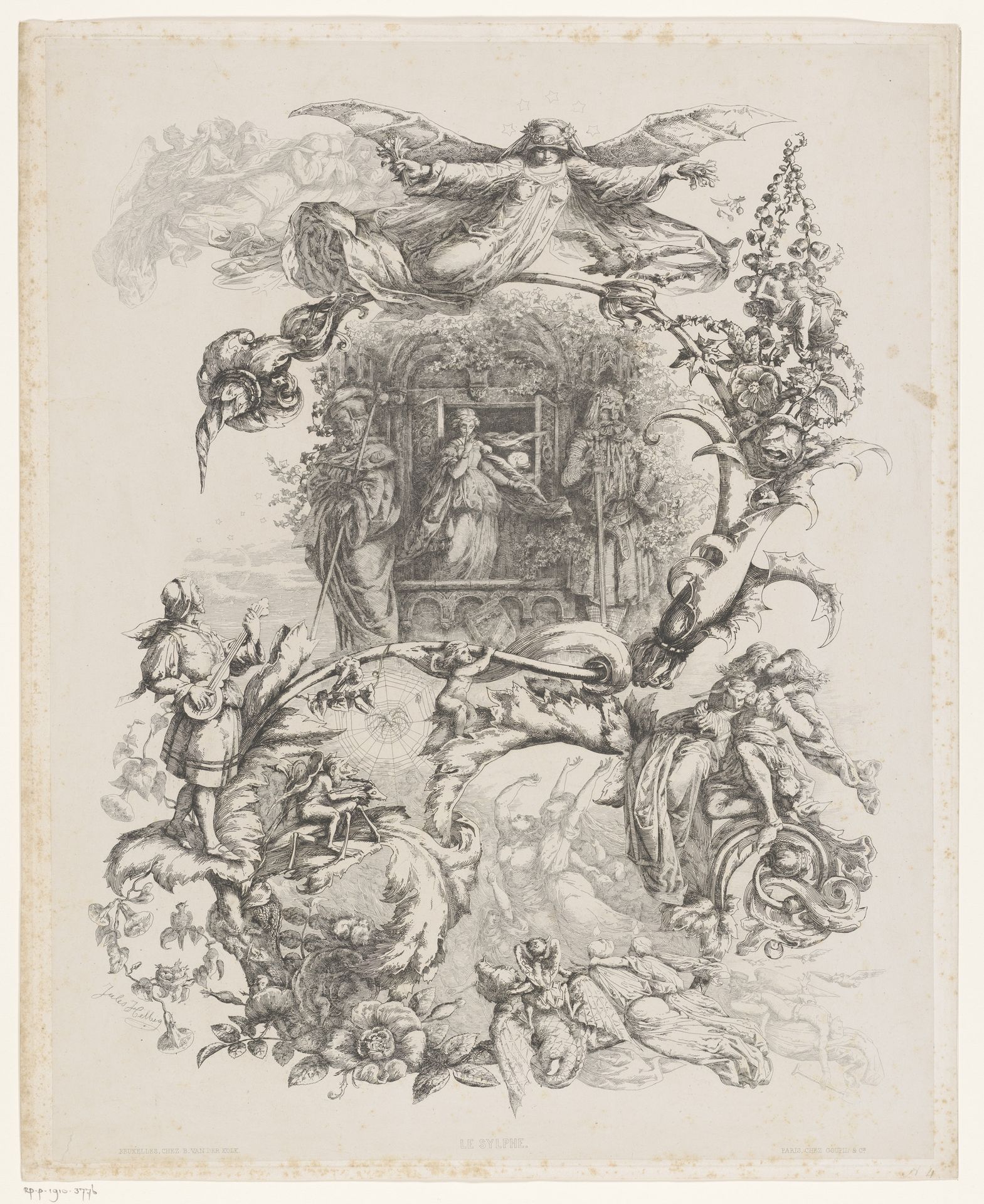 Vrouwenfiguur voor een gebouw gedragen op een plant by Jules Chrétien Charles Joseph Henri Helbig