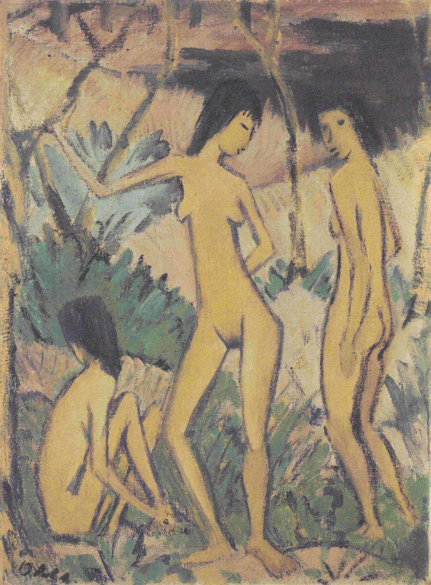 Drei Akte in Landschaft by Otto Mueller
