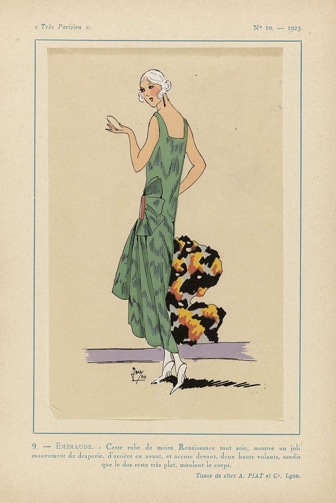 Très Parisien, 1923, No 10: 9. - EMERAUDE. - Cette robe de moire Renaissance.... by Anonymous
