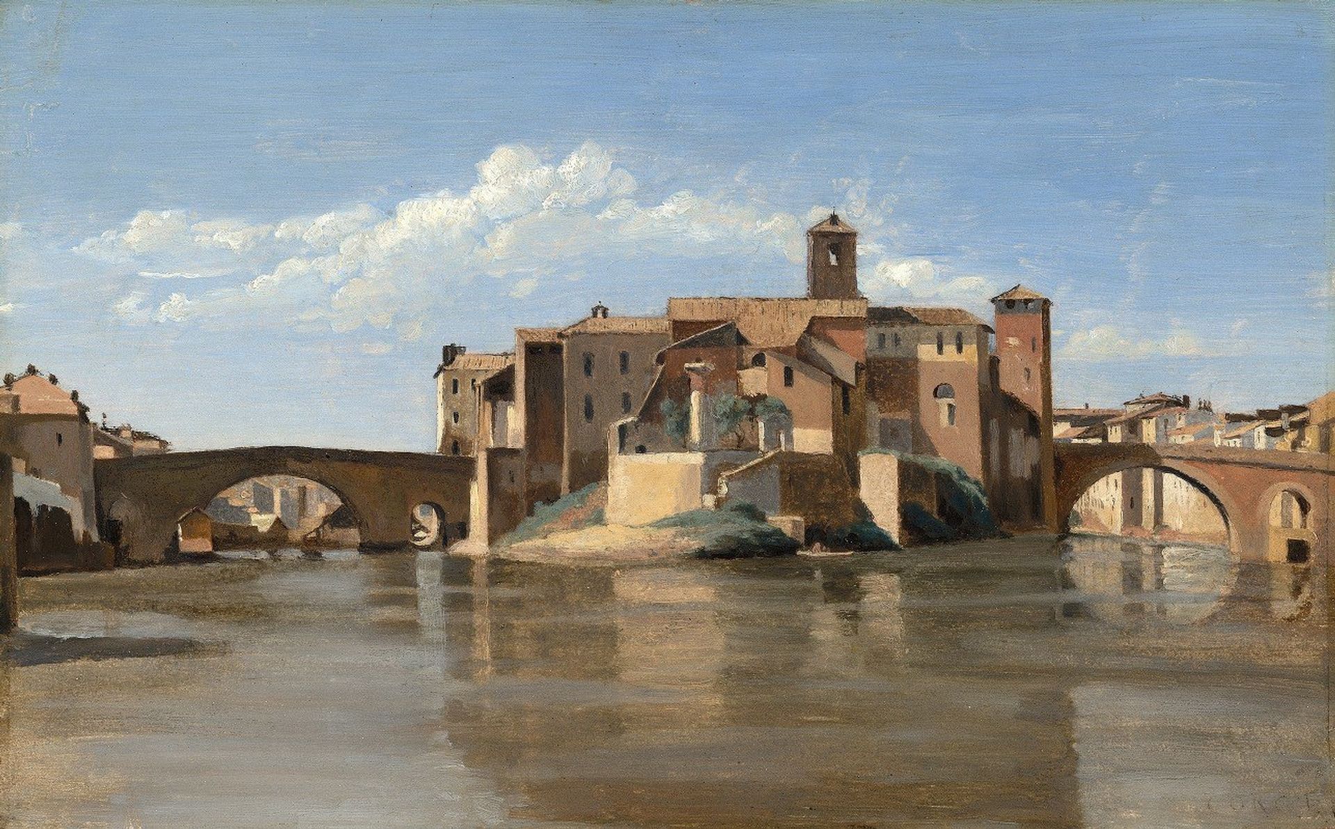 The Island and Bridge of San Bartolomeo,Rome by Camille Corot