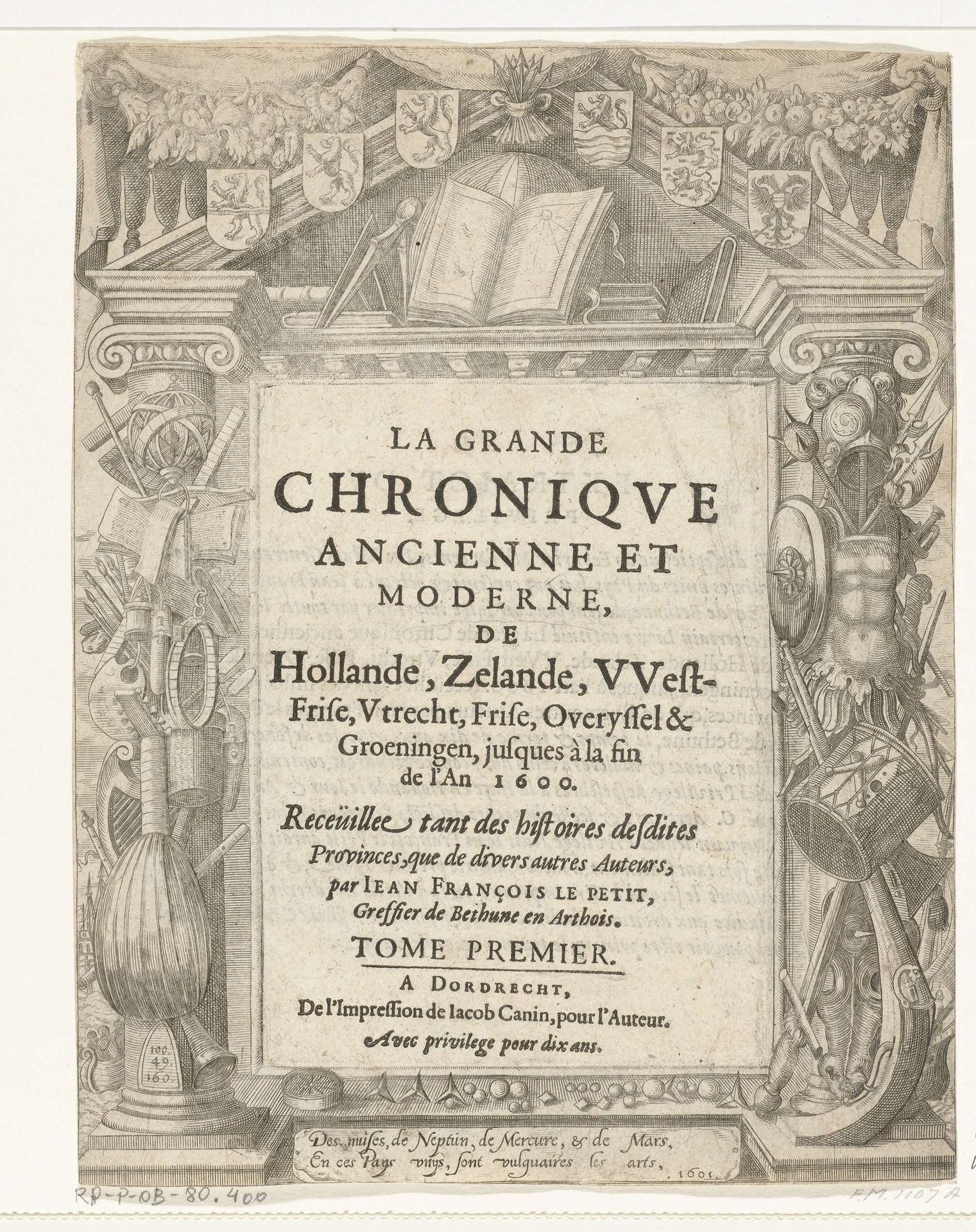 Titelblad van J.F. Le Petit, La grande chronique ancienne et moderne, 1601 by Christoffel van Sichem I