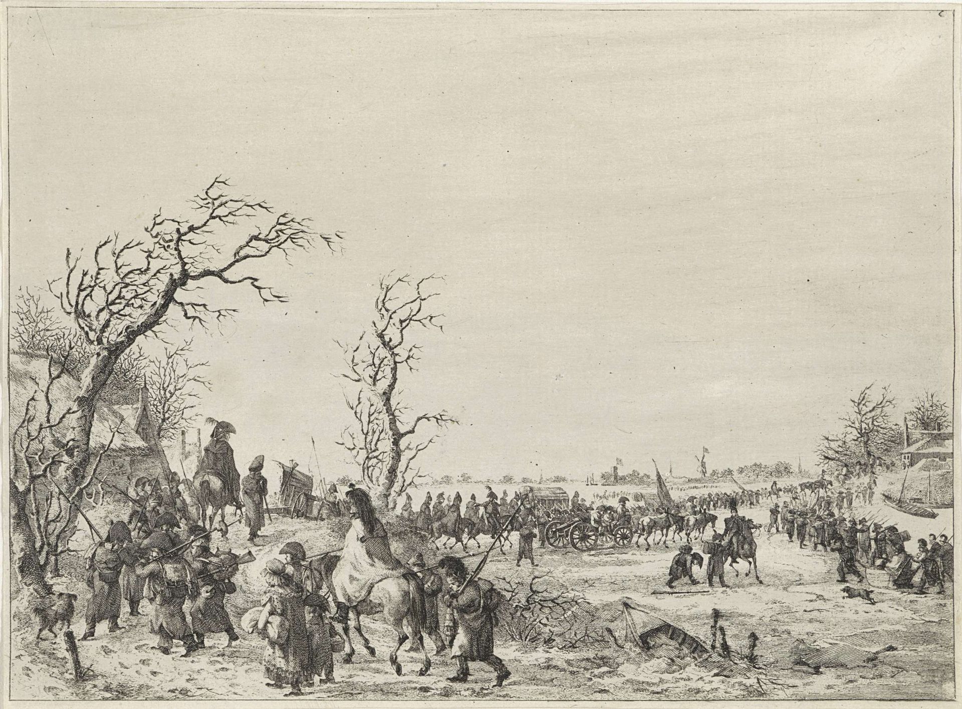 Fransen steken de bevroren Waal over, 1795 by Joannes Bemme