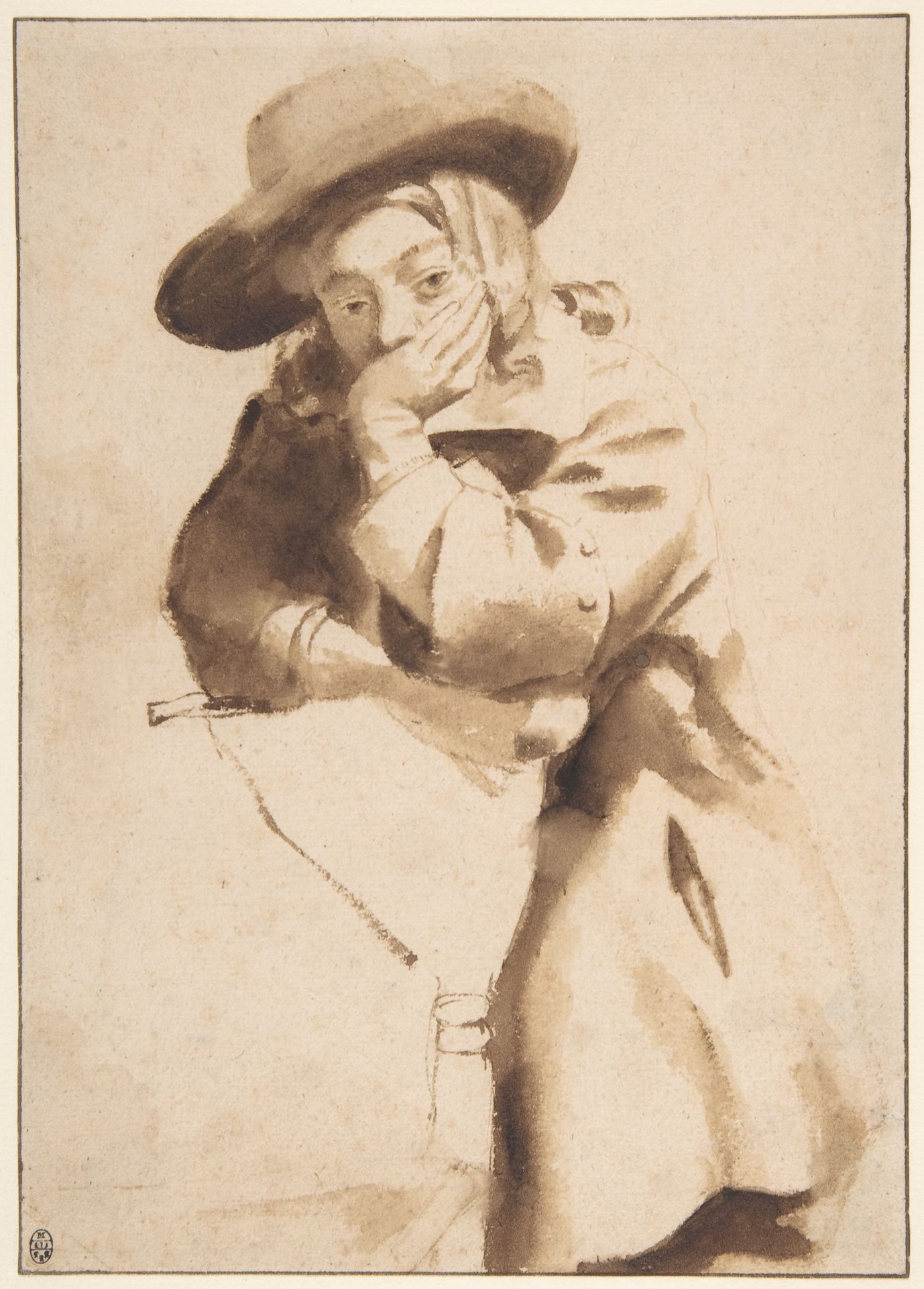 Young Man in Broad-Brimmed Hat, Resting His Chin on His Left Hand by Gerbrand van den Eeckhout