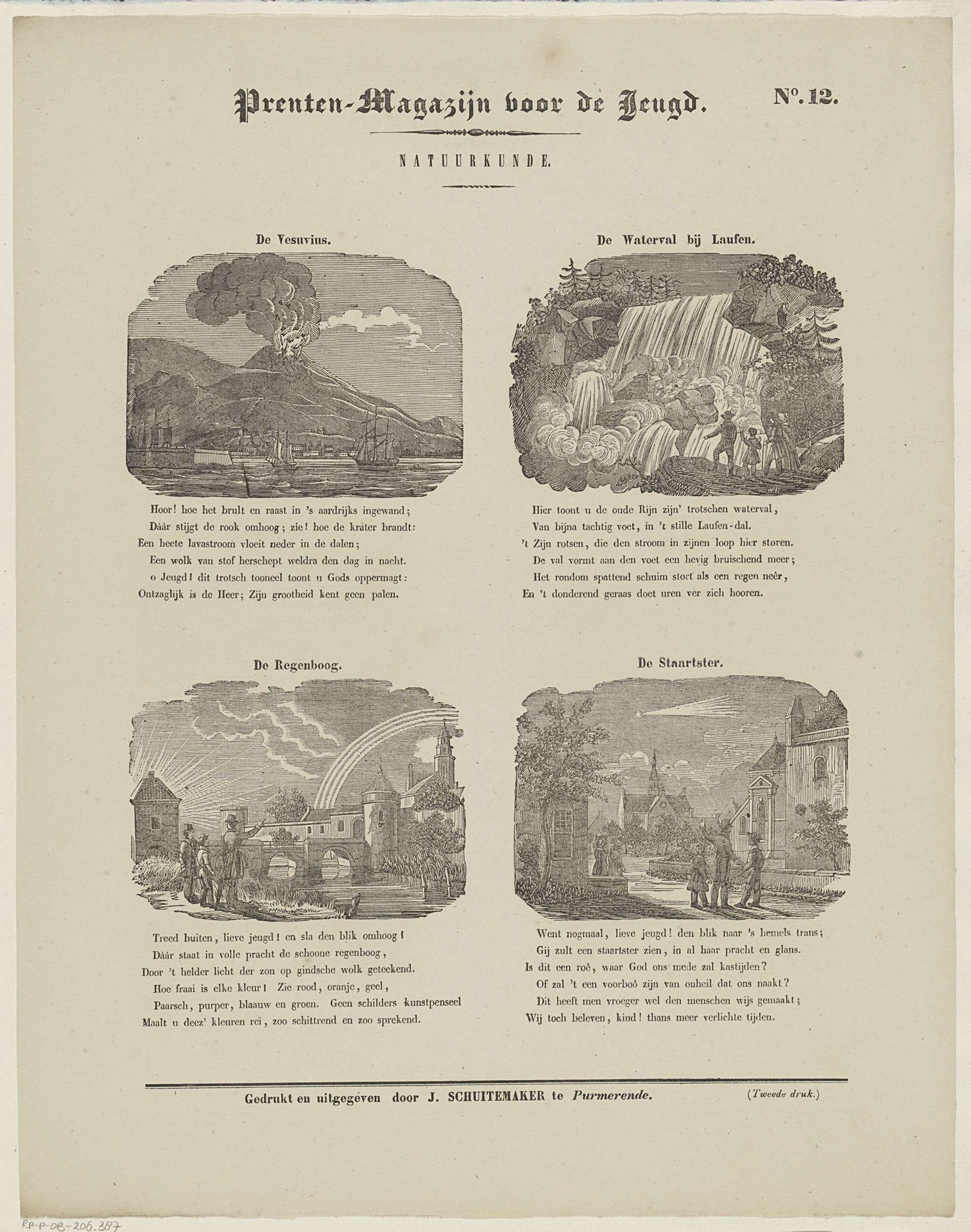 De Vesuvius, de Rheinfall, een regenboog en een vallende ster by Willem Bal