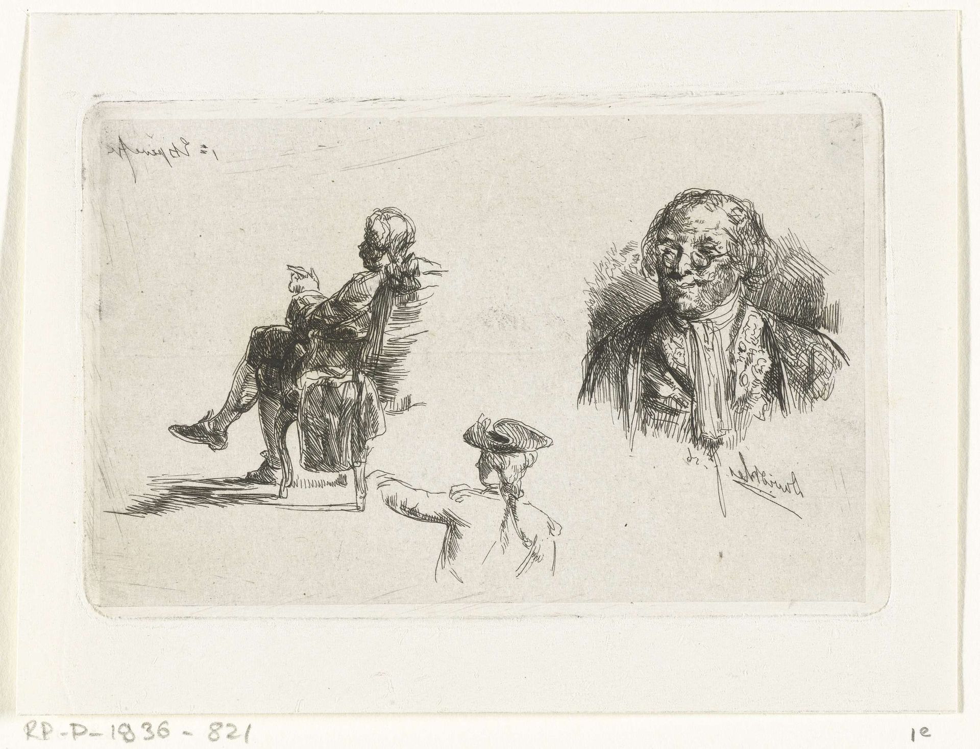Studieblad met drie figuren by David Bles