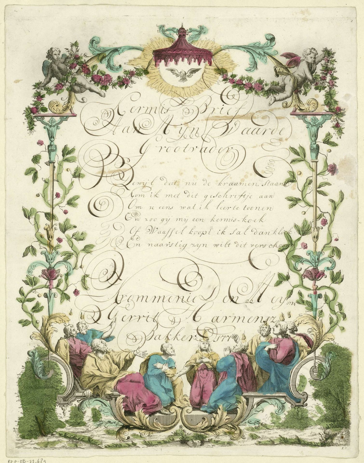 Wensbrief met de neerdaling van de Heilige Geest by Monogrammist IFL