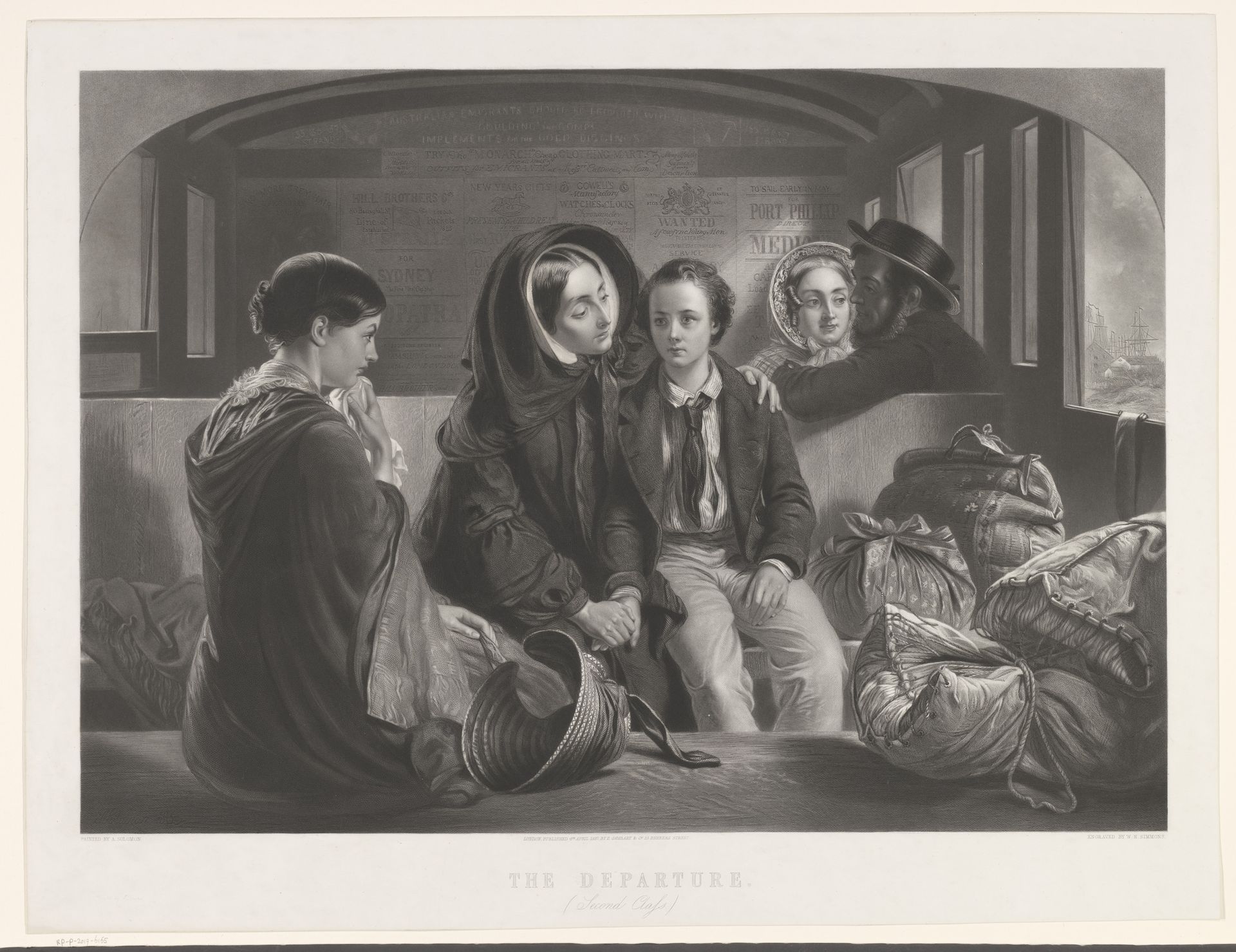 Jongen met moeder in een treinwagon tweede klasse by William Henry Simmons