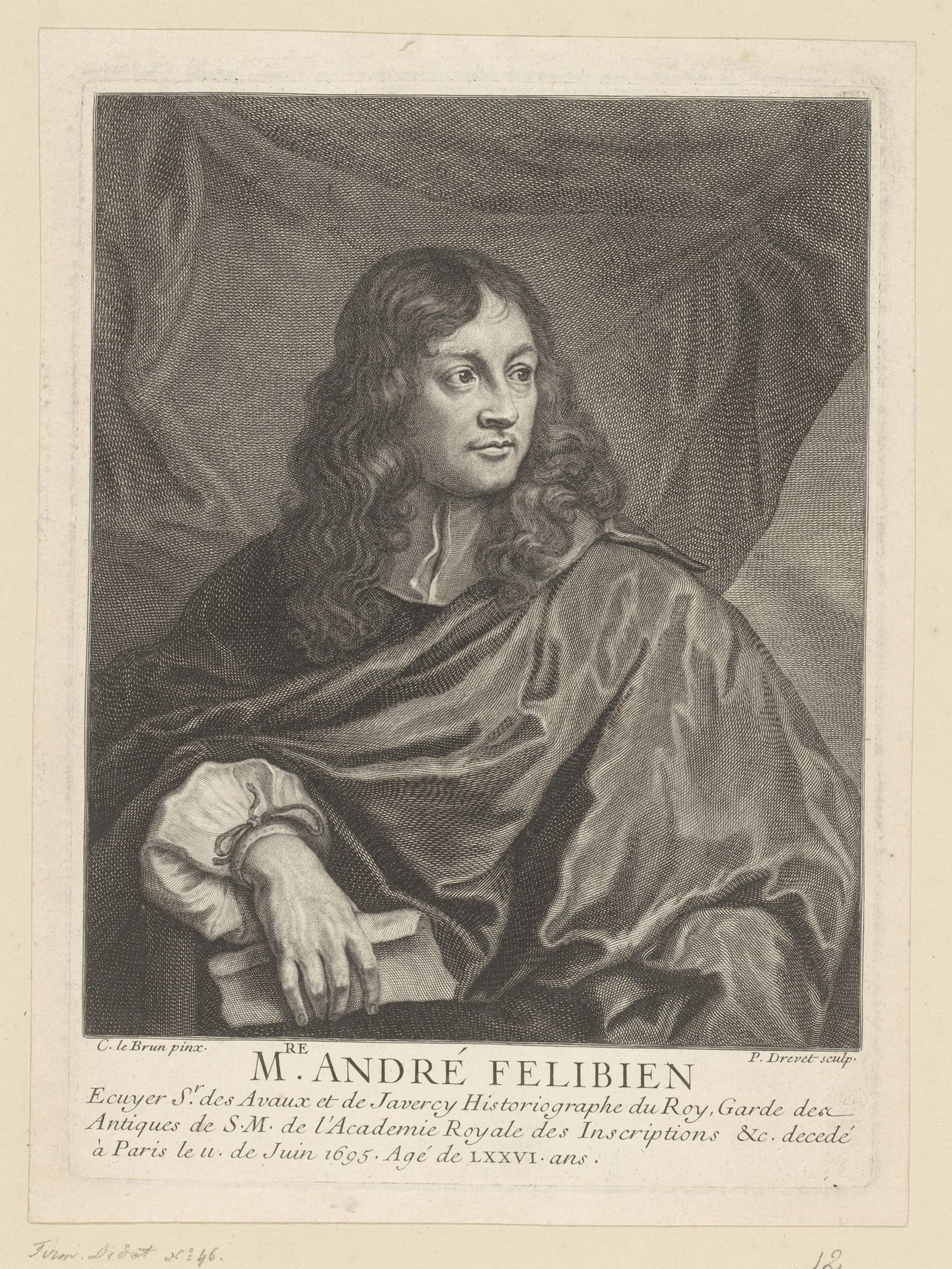 Portret van André Félibien by Pierre Drevet