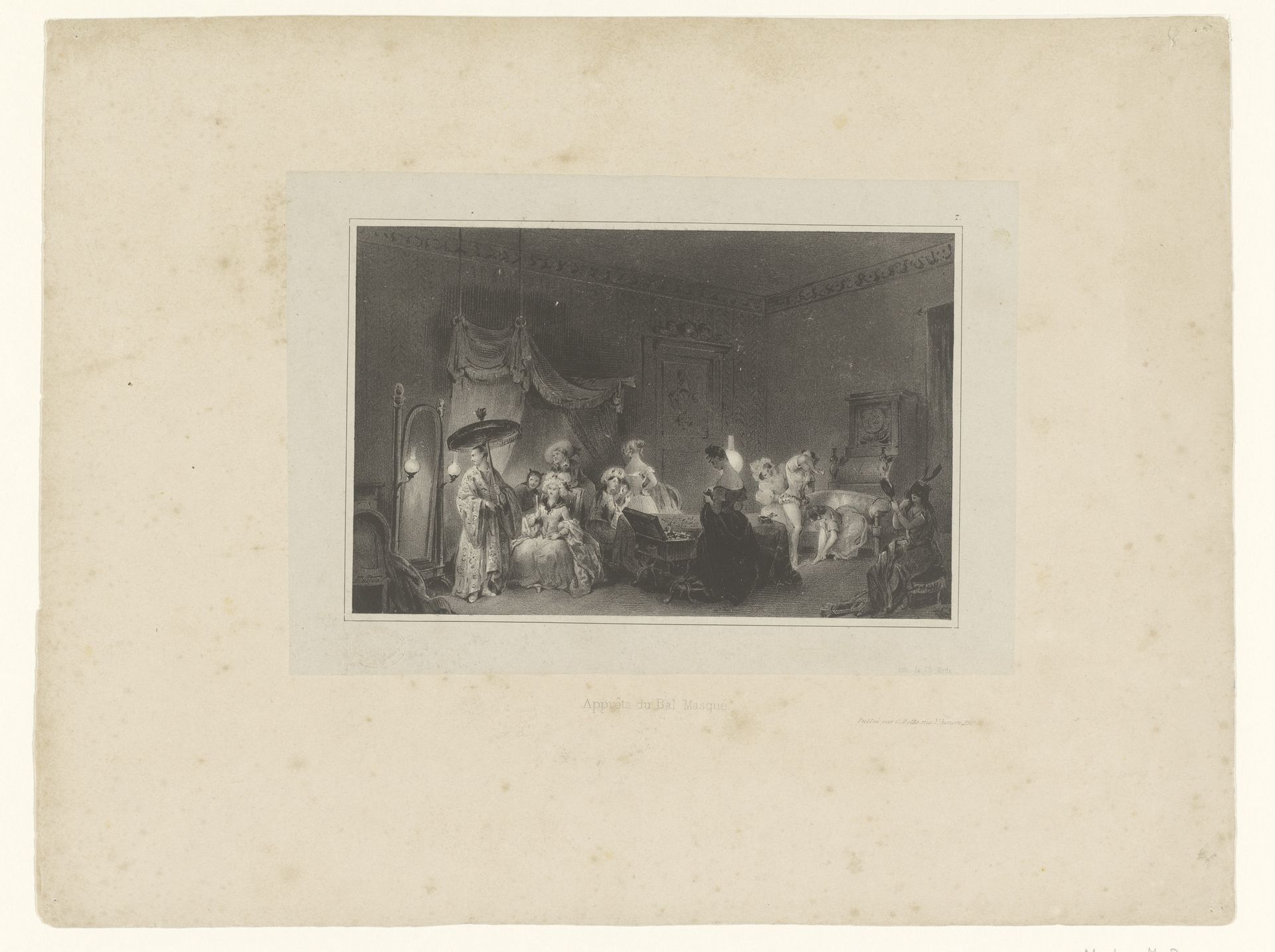 Figuren maken zich klaar voor een gemaskerd bal by Jean-Baptiste Madou