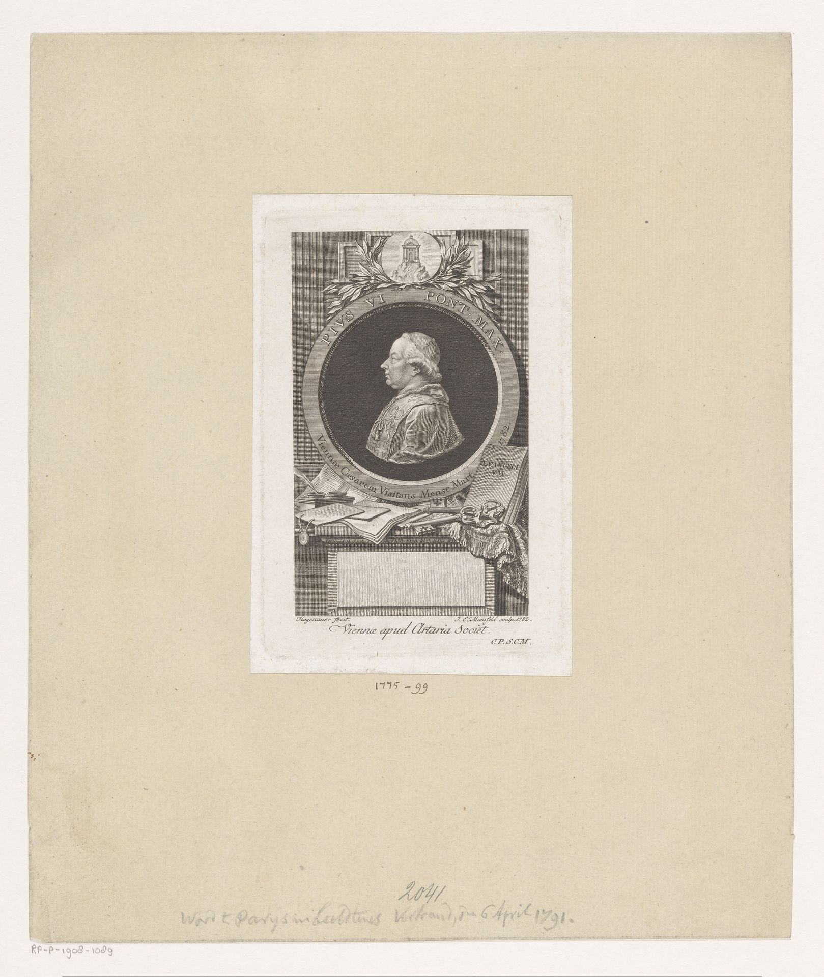 Portret van paus Pius VI by Johann Ernst Mansfeld
