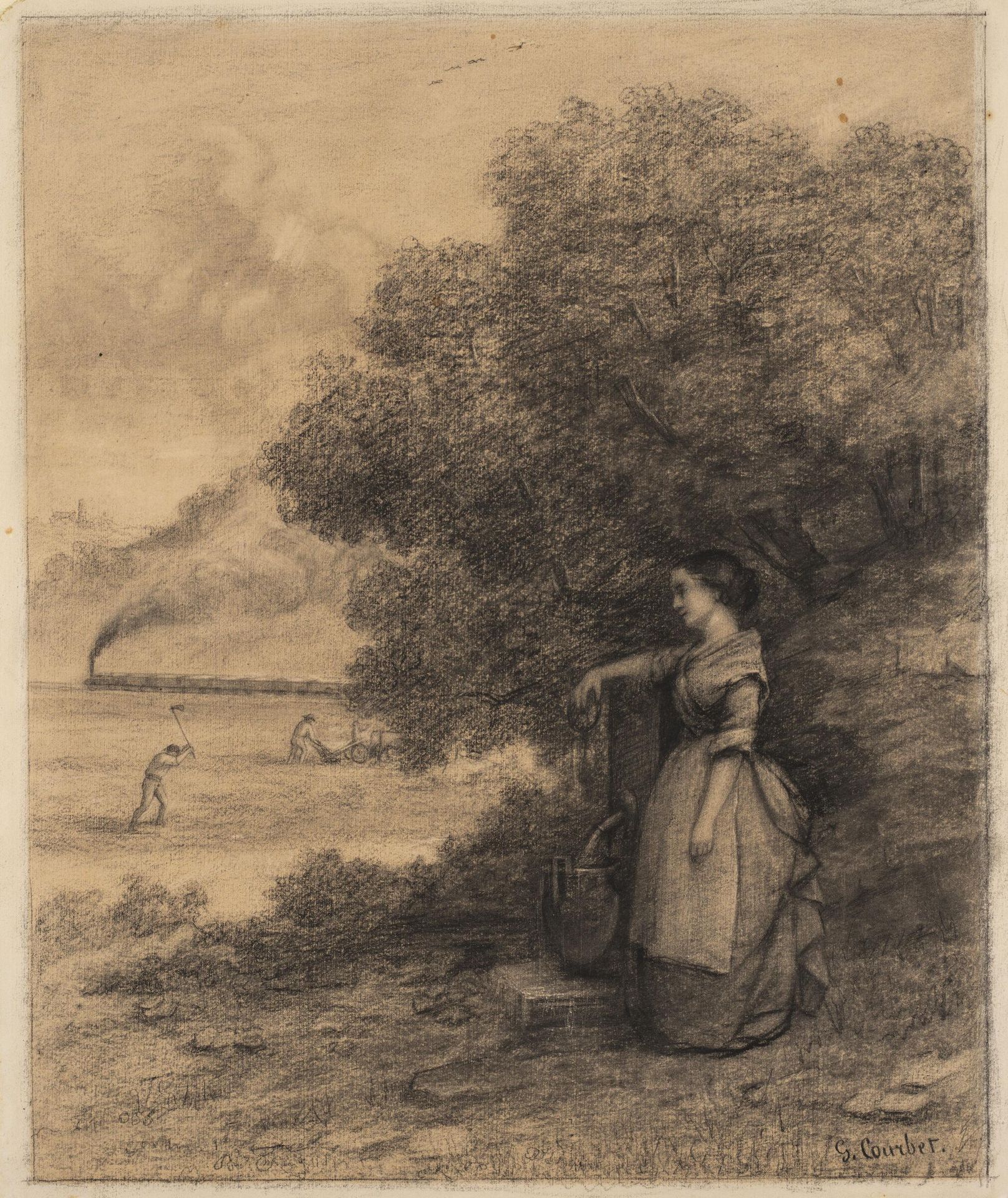 Peasant Girl by a Pump by Gustave Courbet