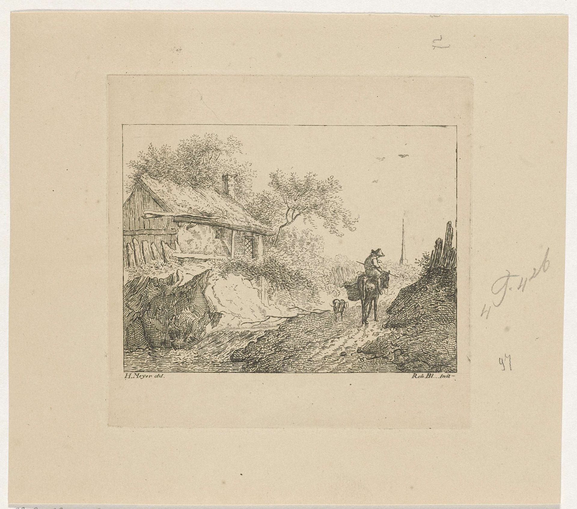 Landschap met een man op een ezel by Reinierus Albertus Ludovicus baron van Isendoorn à Blois