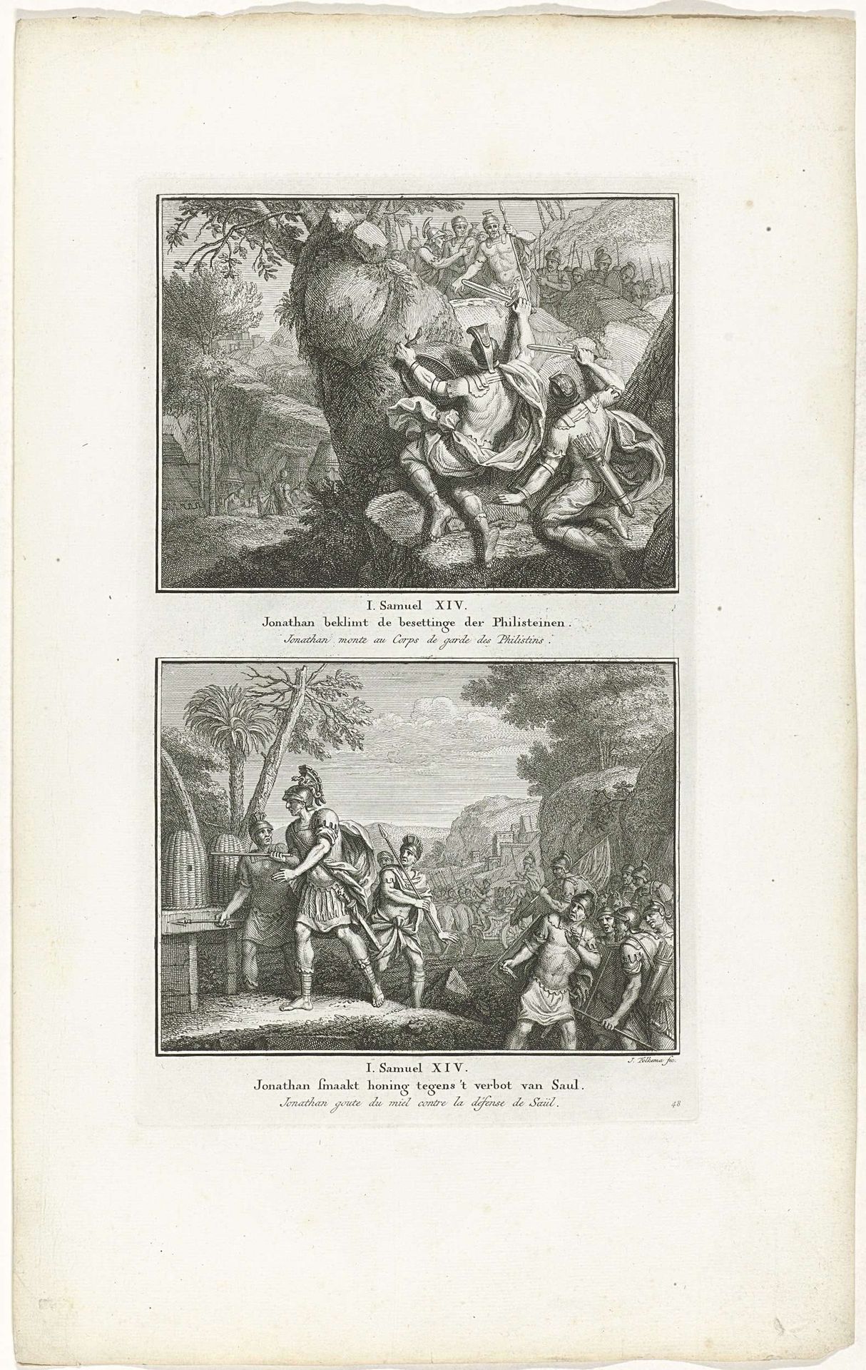 Jonathan beklimt de door de Filistijnen bezette berg en Jonathan proeft honing op vastendag by Jacob Folkema