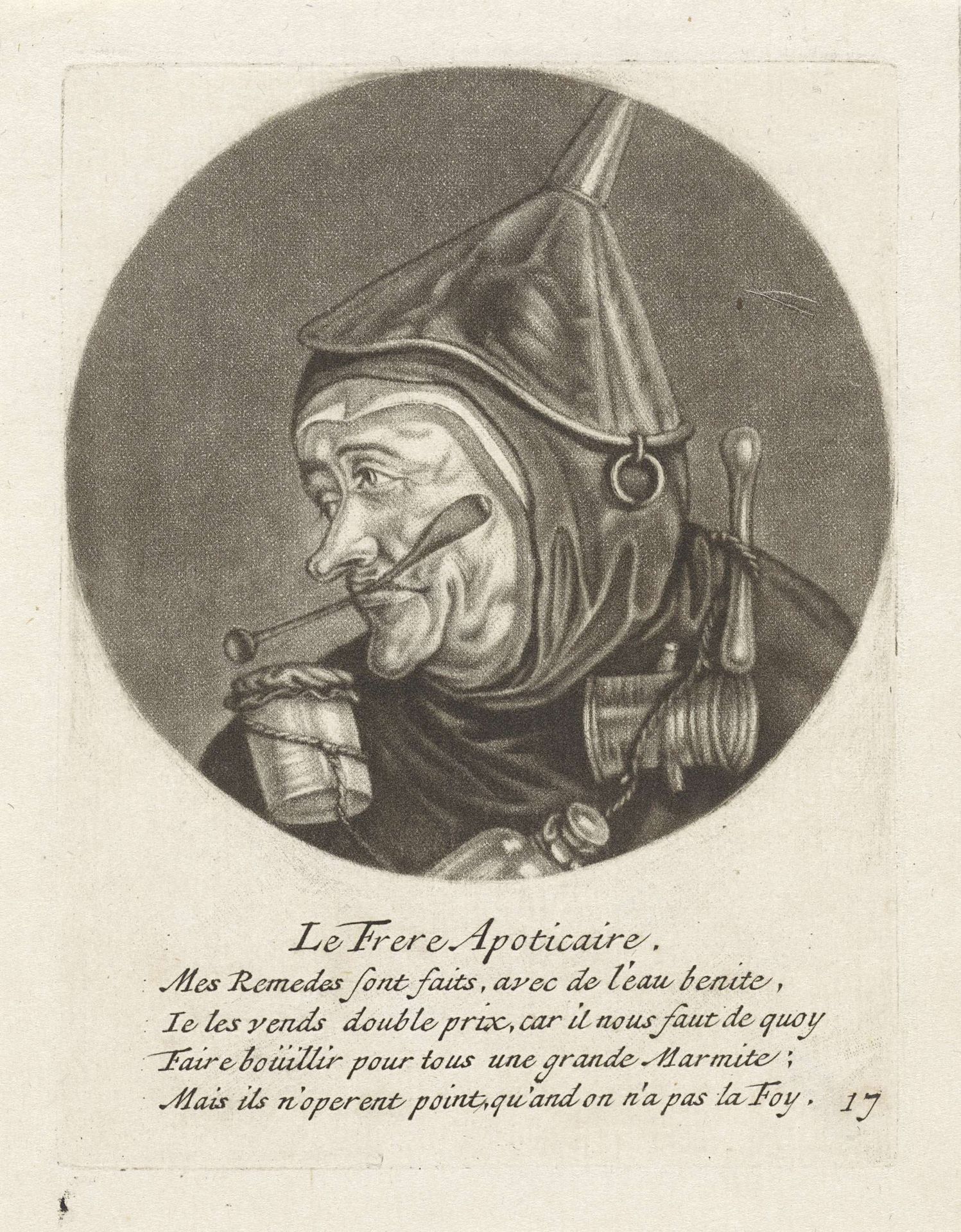 Monnik met apothekersgerei by Jacob Gole
