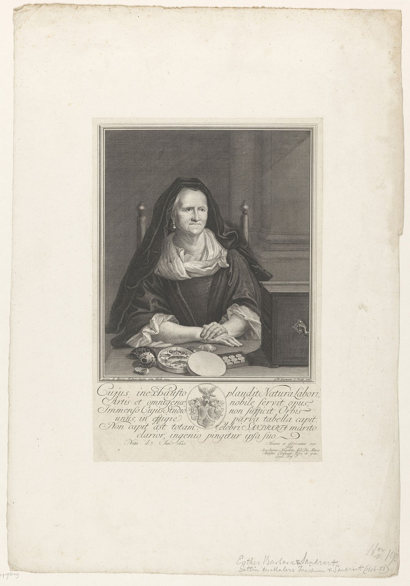 Portret van Esther Barbara von Sandrart by Georg Daniel Heumann
