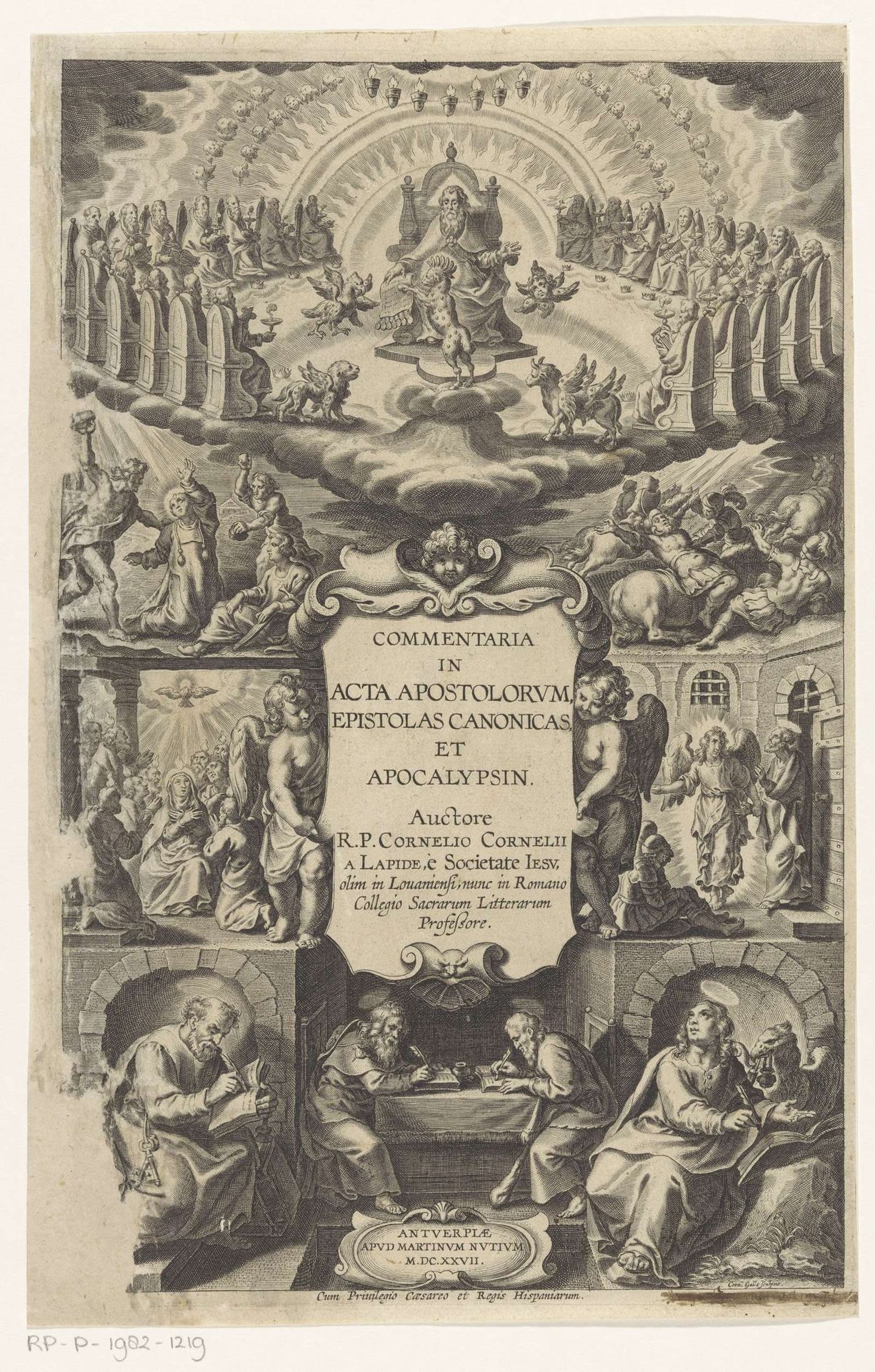 God tronend, uitstorting van de Heilige Geest, bevrijding van Paulus en apostelen by Cornelis Galle I