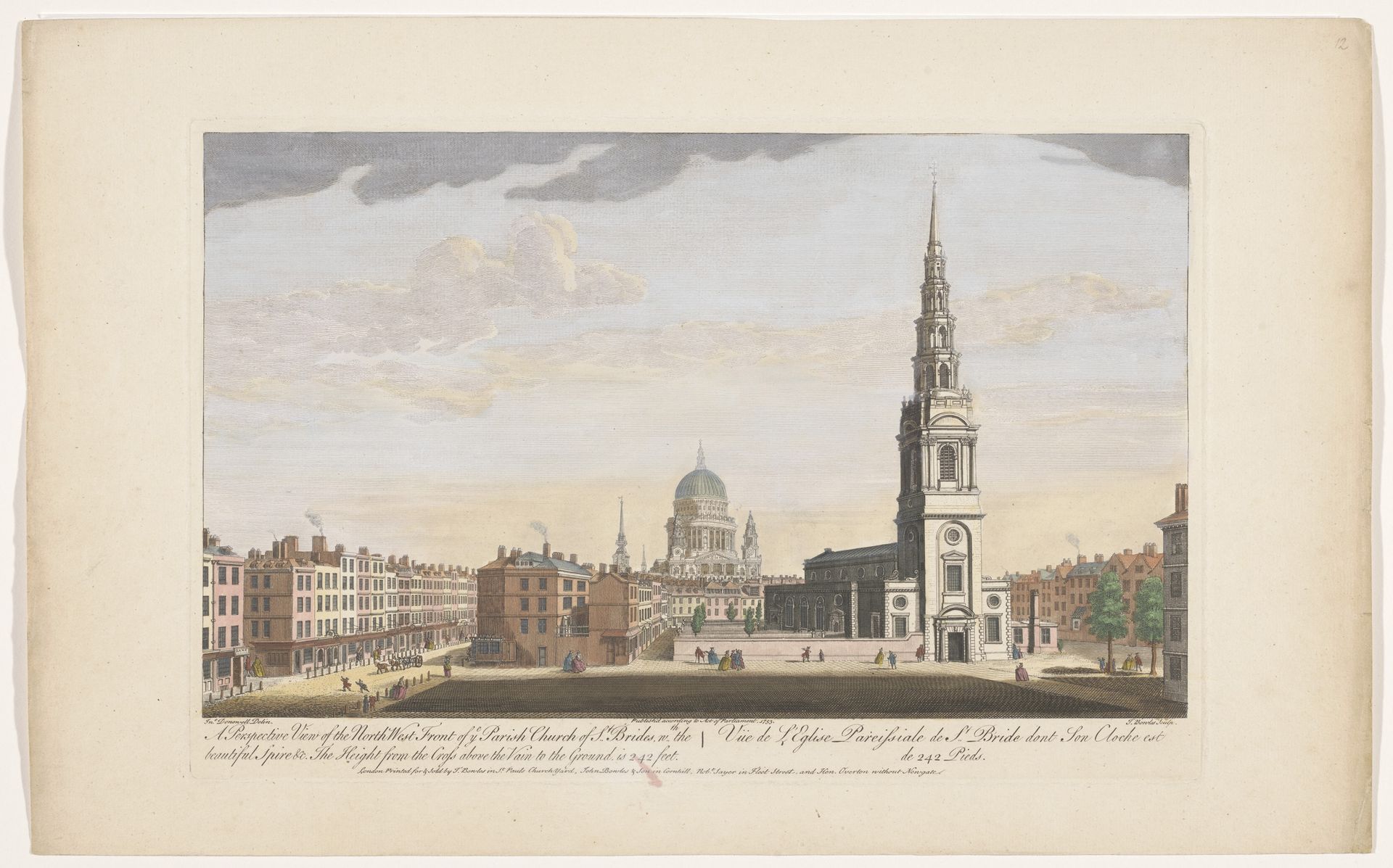 Gezicht op de kerk Saint Bride's te Londen by Robert Sayer