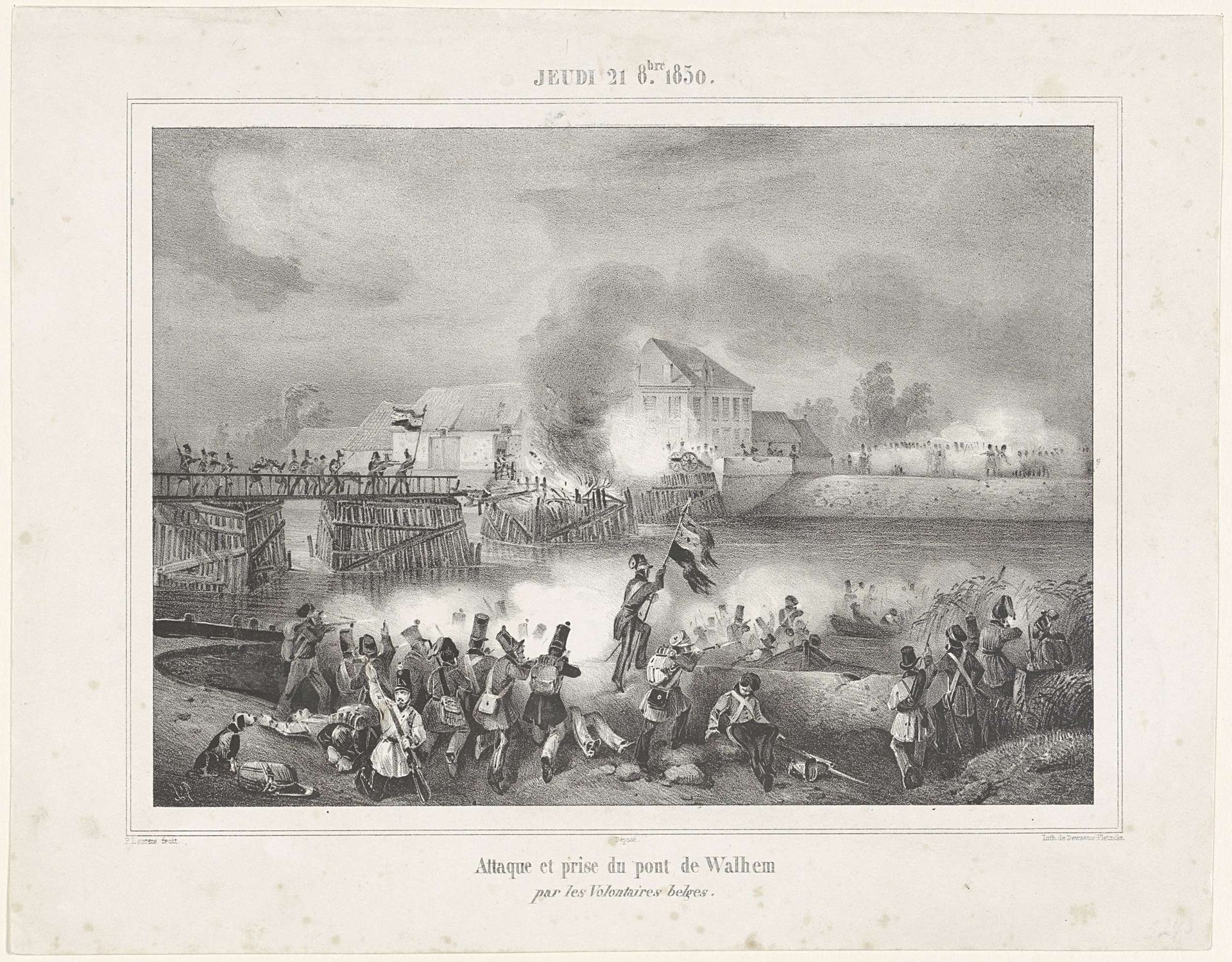 Nemen van brug bij Walem, 1830 by Paulus Lauters