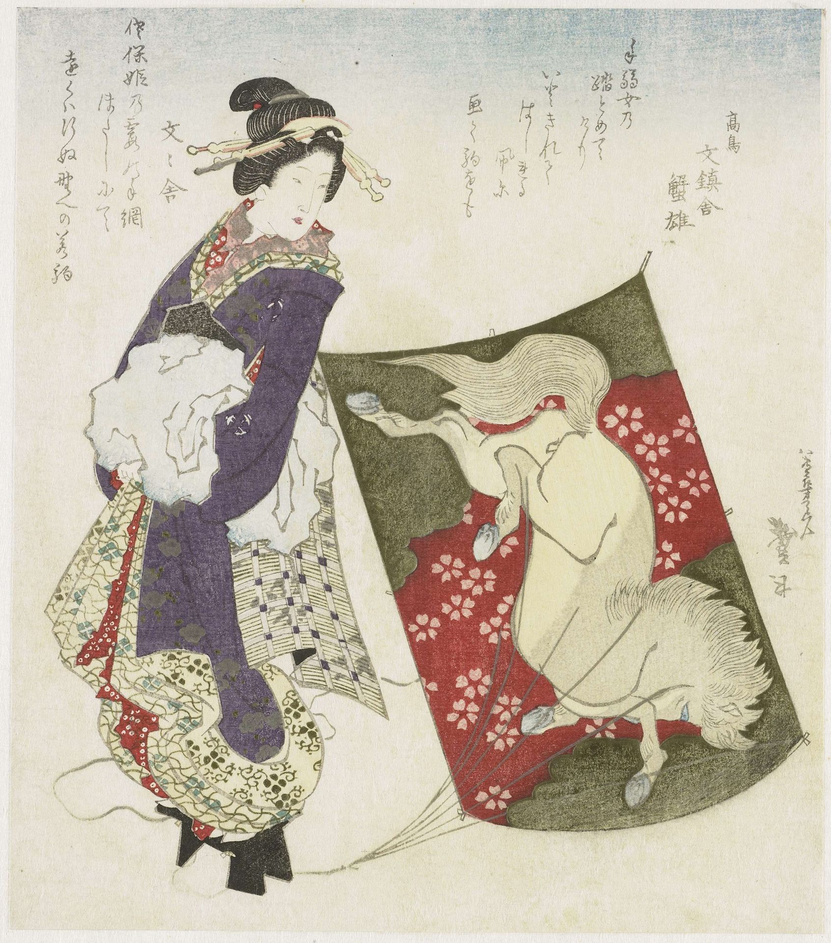 Woman Standing on the String of a Kite by Katsushika Taito II