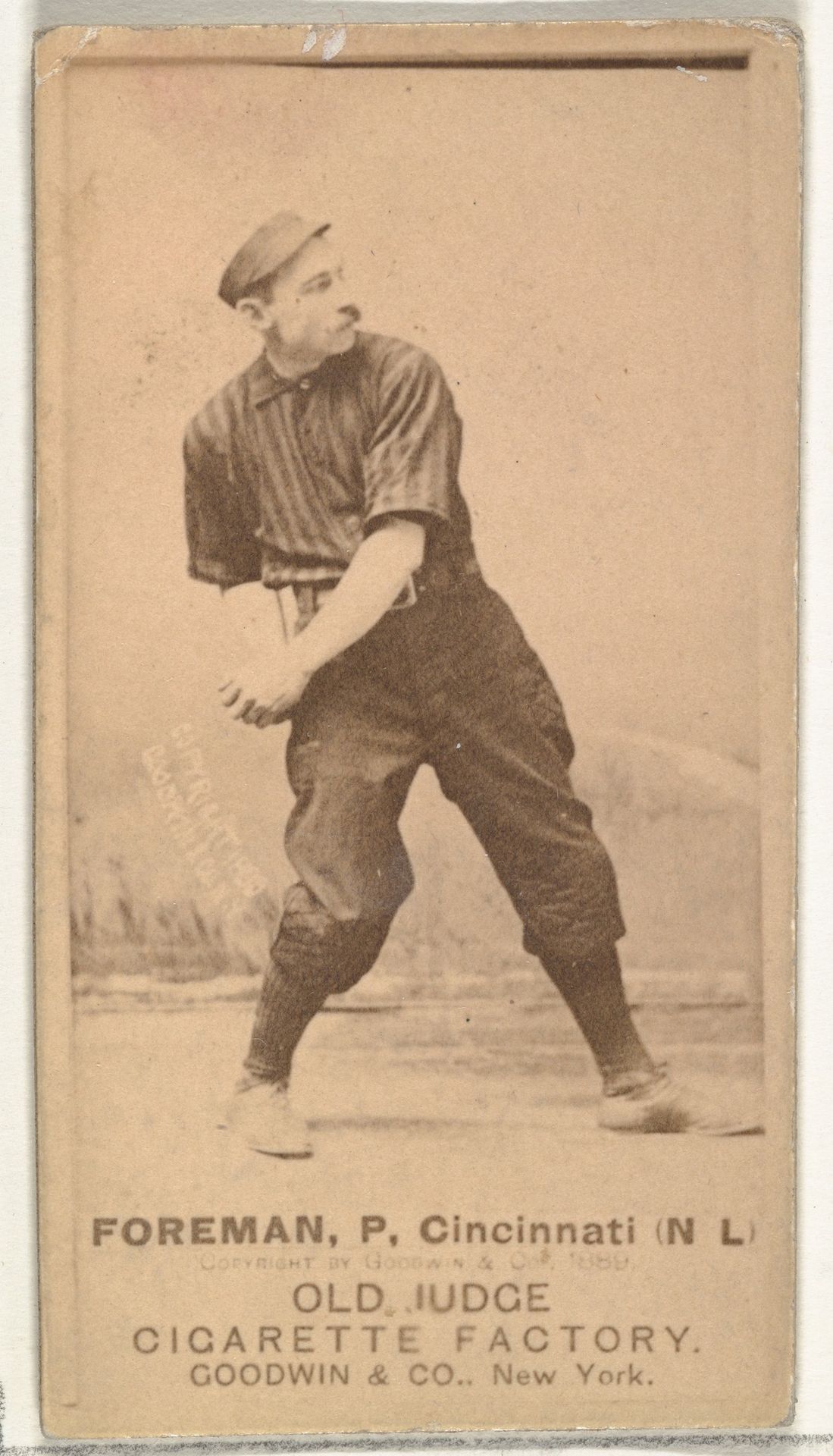 Francis Isaiah "Monkey" Foreman, Pitcher, Cincinnati, from the Old Judge series (N172) for Old Judge Cigarettes by Goodwin & Company