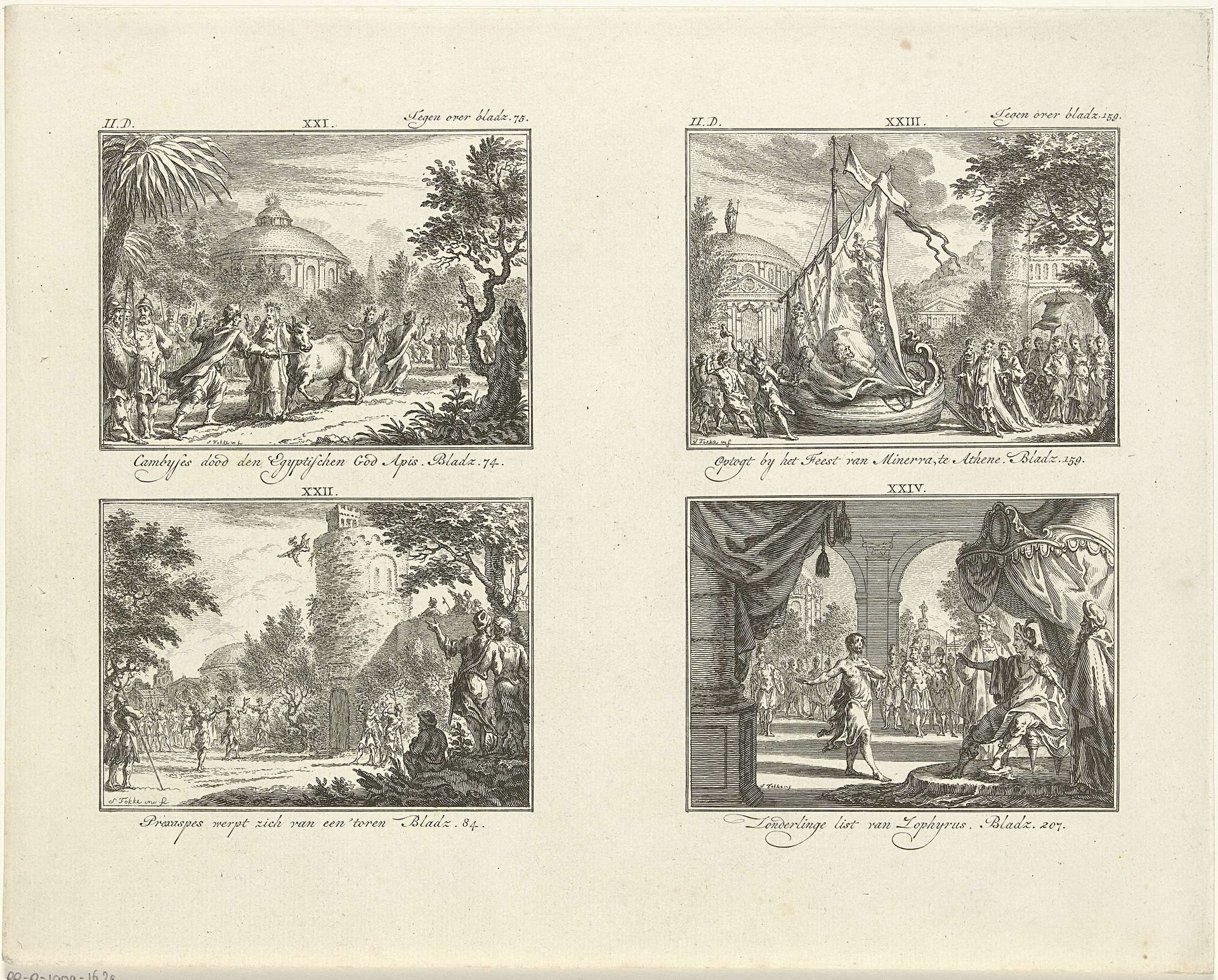 Vier voorstellingen uit de klassieke geschiedenis by Simon Fokke