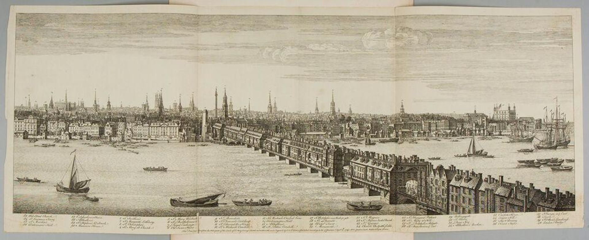 View of London Bridge, from the west Leads of St. Mary Overy's Church in Southwark by Samuel Buck