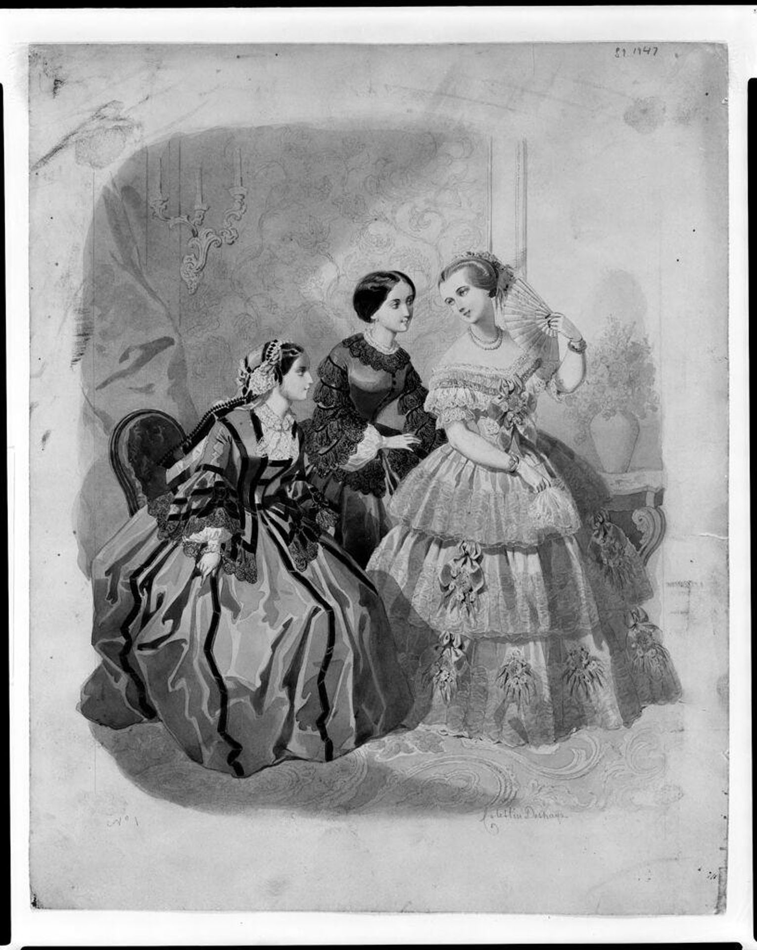 Fashion Plate: Three Ladies in Period Dresses by CÃ©lestin Deshays