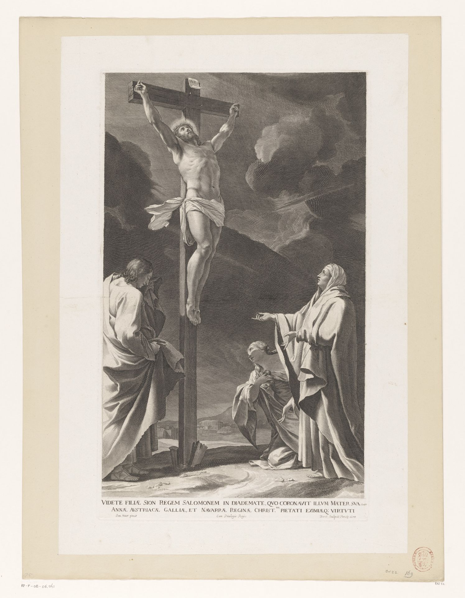 Kruisiging met Johannes, Maria en Magdalena aan de voet van het kruis by Pierre Daret