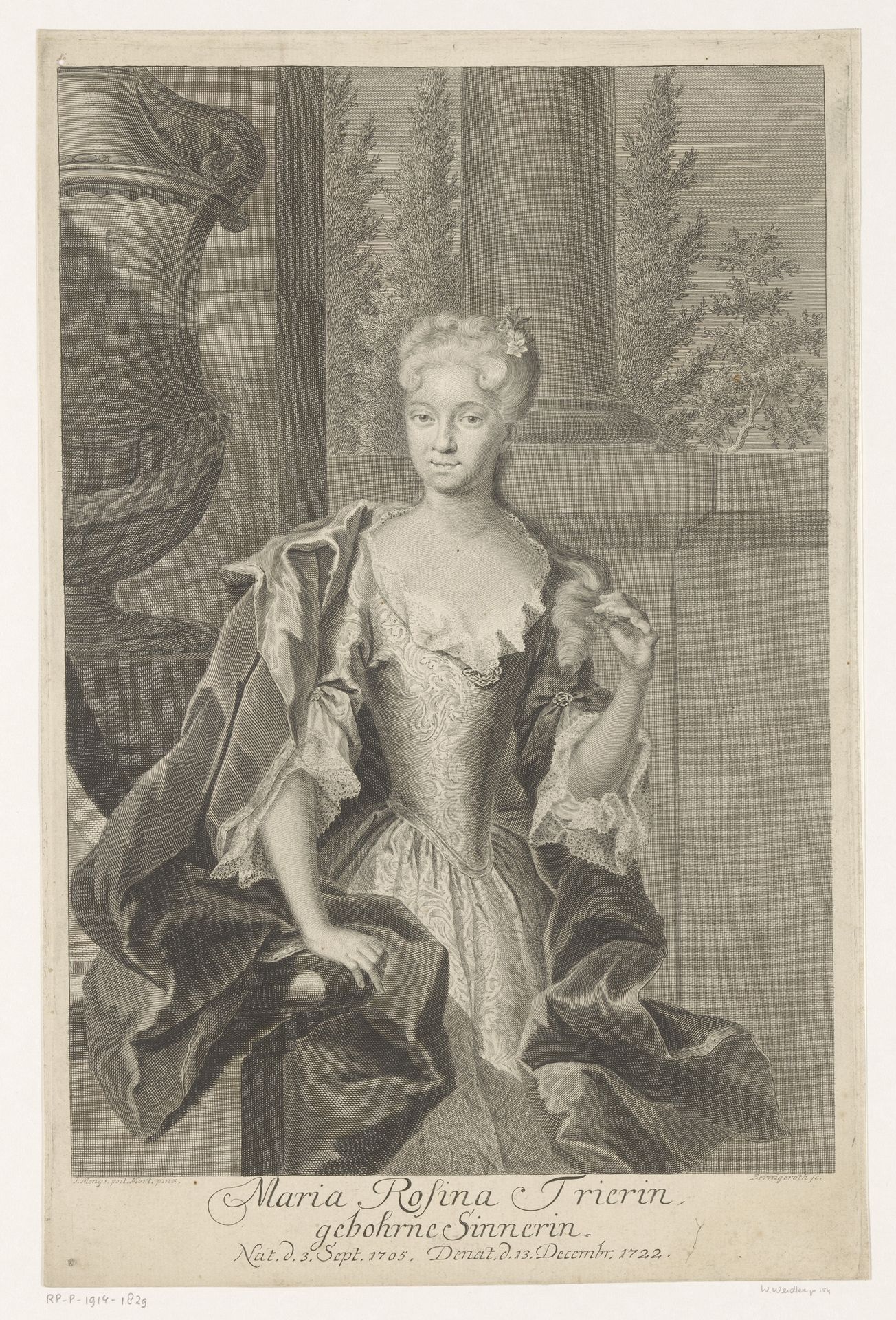 Portret van Maria Rosina Trier by Martin Bernigeroth