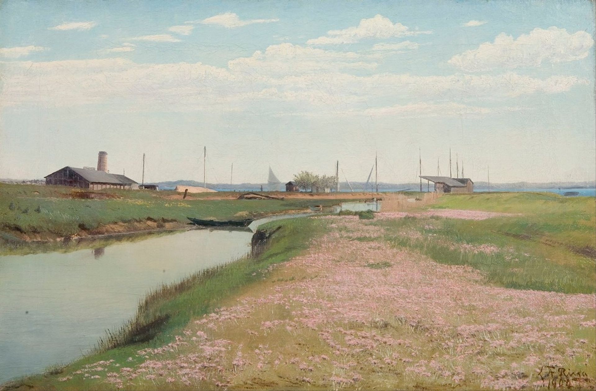 The river and the harbour at Frederiksværk by L.A. Ring