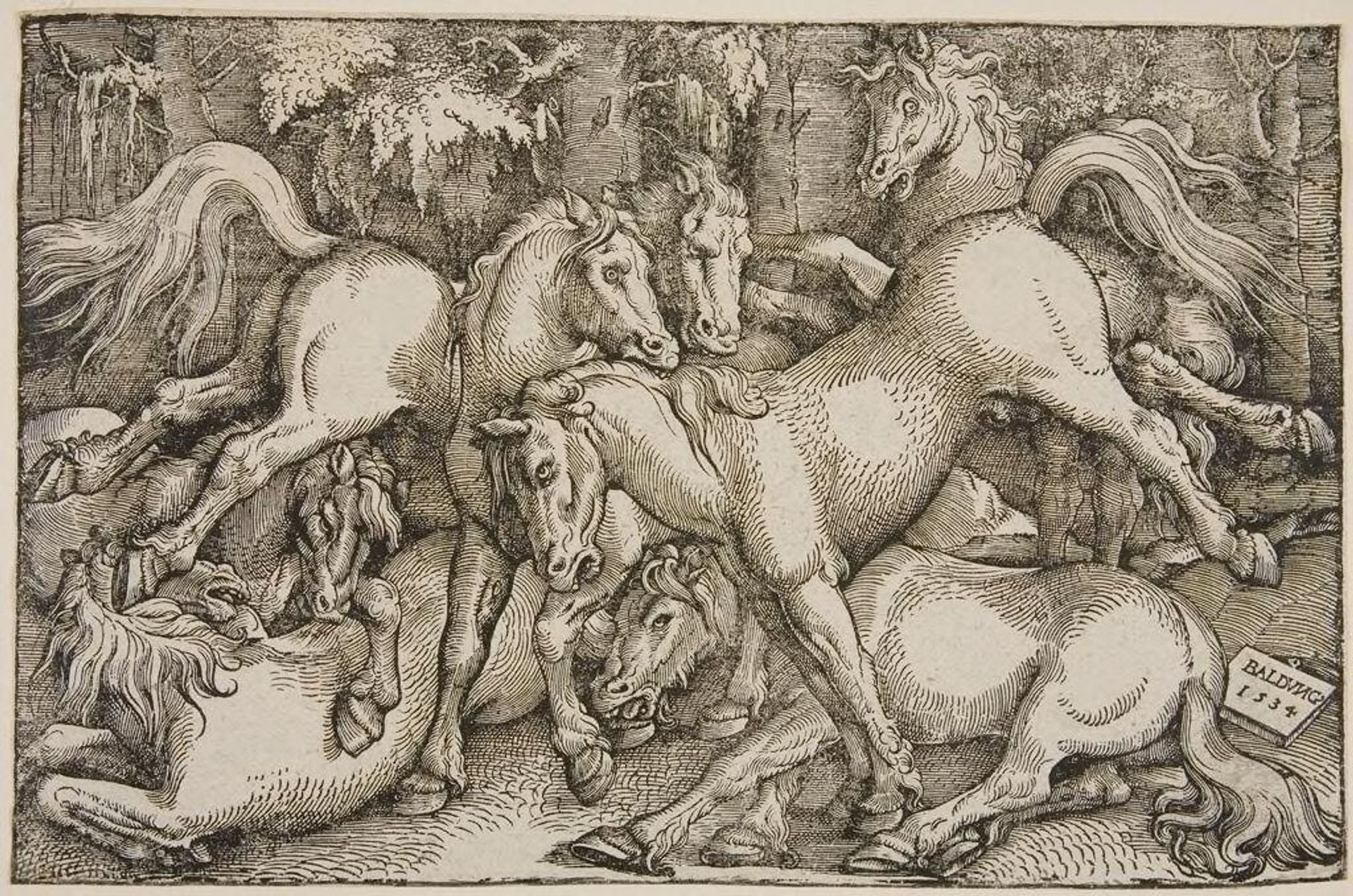 Fighting Wild Horses in a Wood by Hans Baldung
