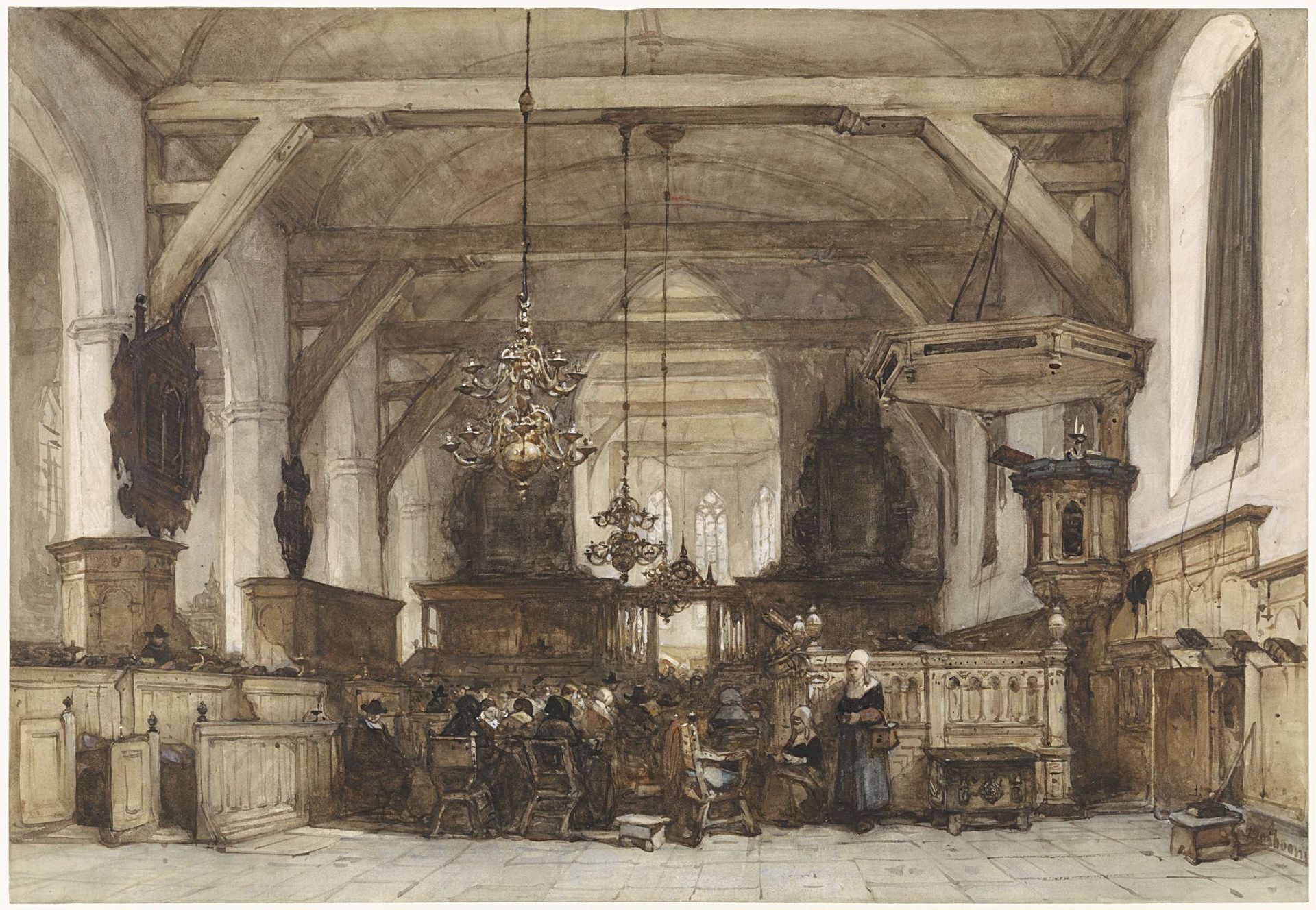 Interieur van de Oude Kerk te Maasland by Johannes Bosboom