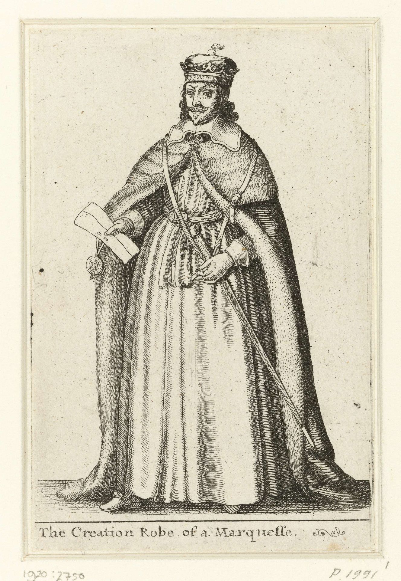 Ceremoniële kledij van een Engelse markies by Wenceslaus Hollar