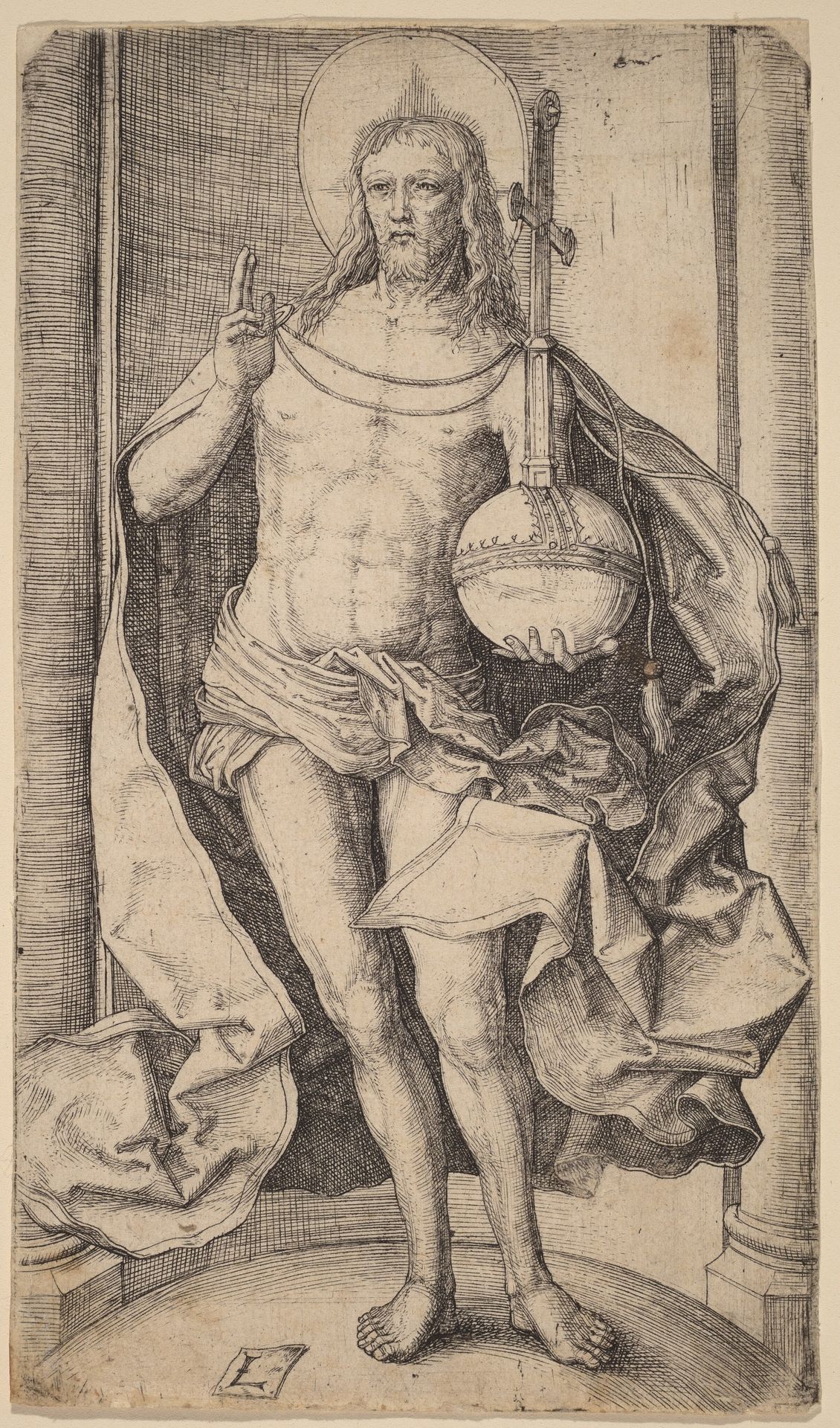 The Savior Standing with the Globe and Cross in His Left Hand by Lucas van Leyden