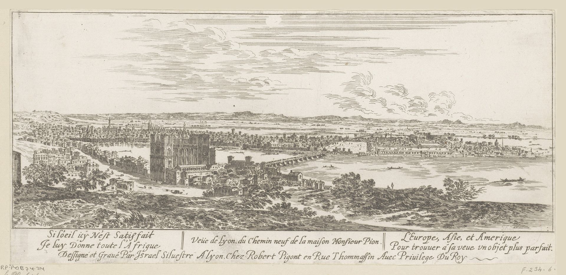 Gezicht op Lyon vanuit het huis van mijnheer Pion by Israel Silvestre
