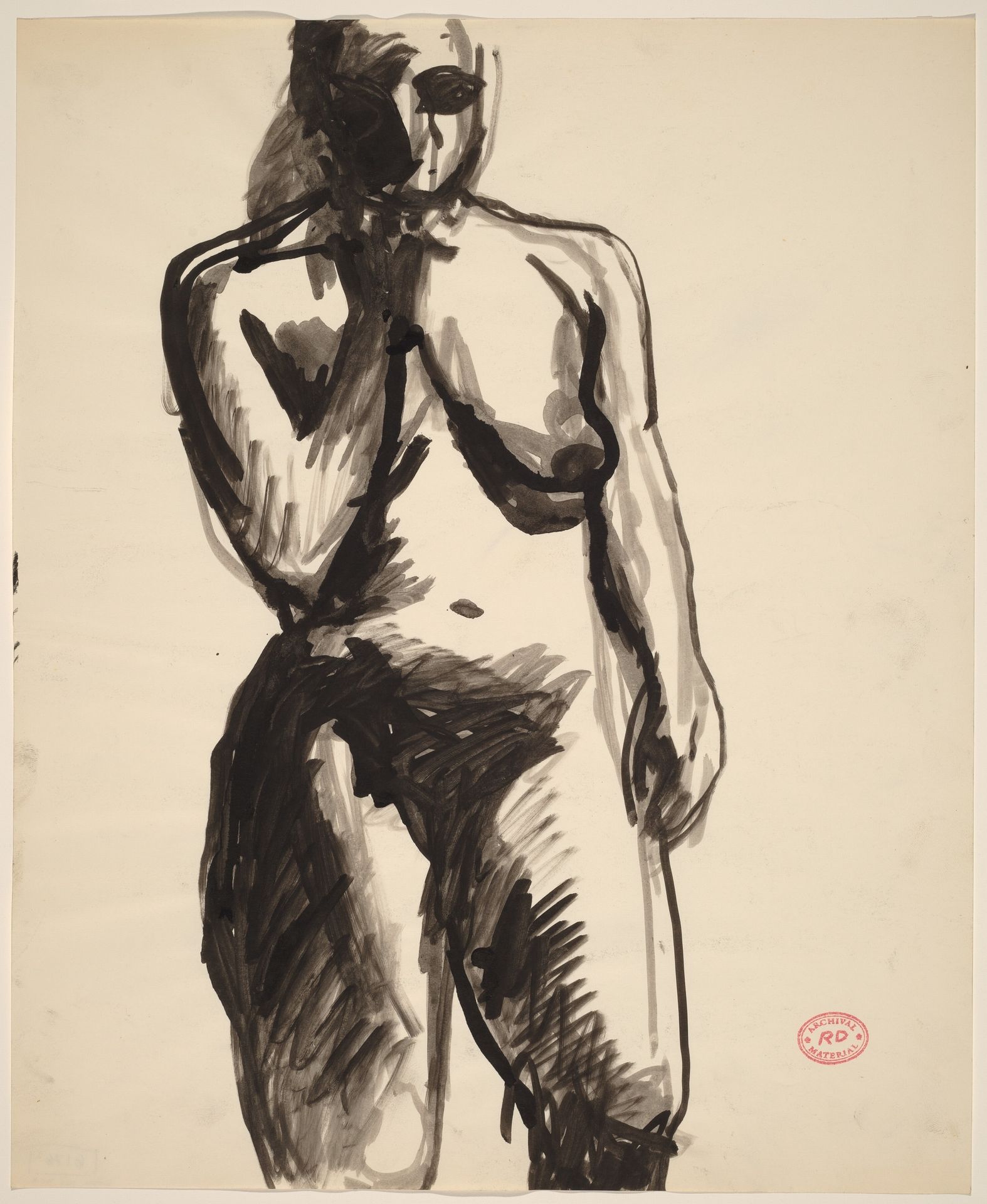 Untitled [standing female nude with right hand raised to chin] by Richard Diebenkorn